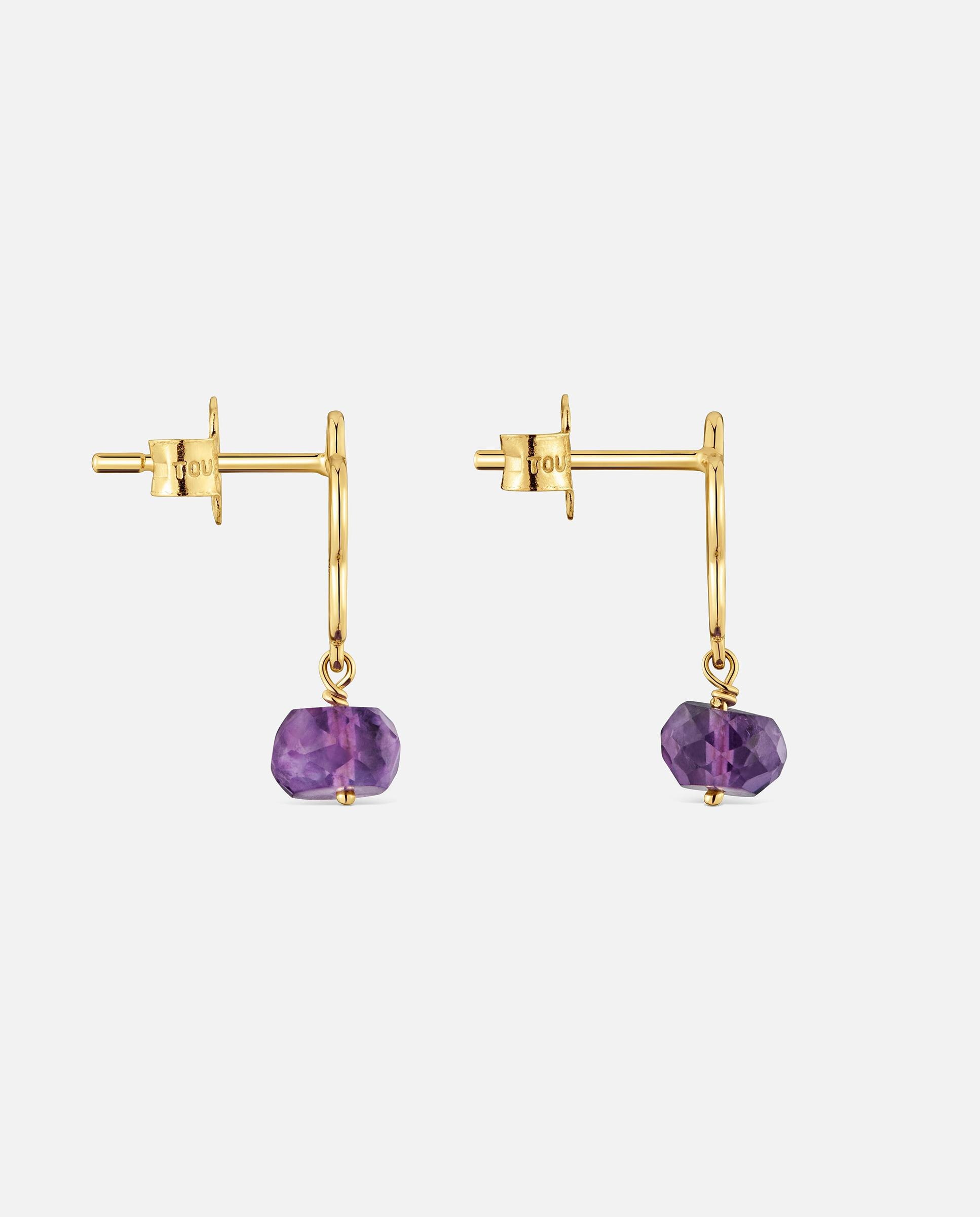 Brincos Flor de Ouro 9 Kt e Ametista Silhueta Roxo-2