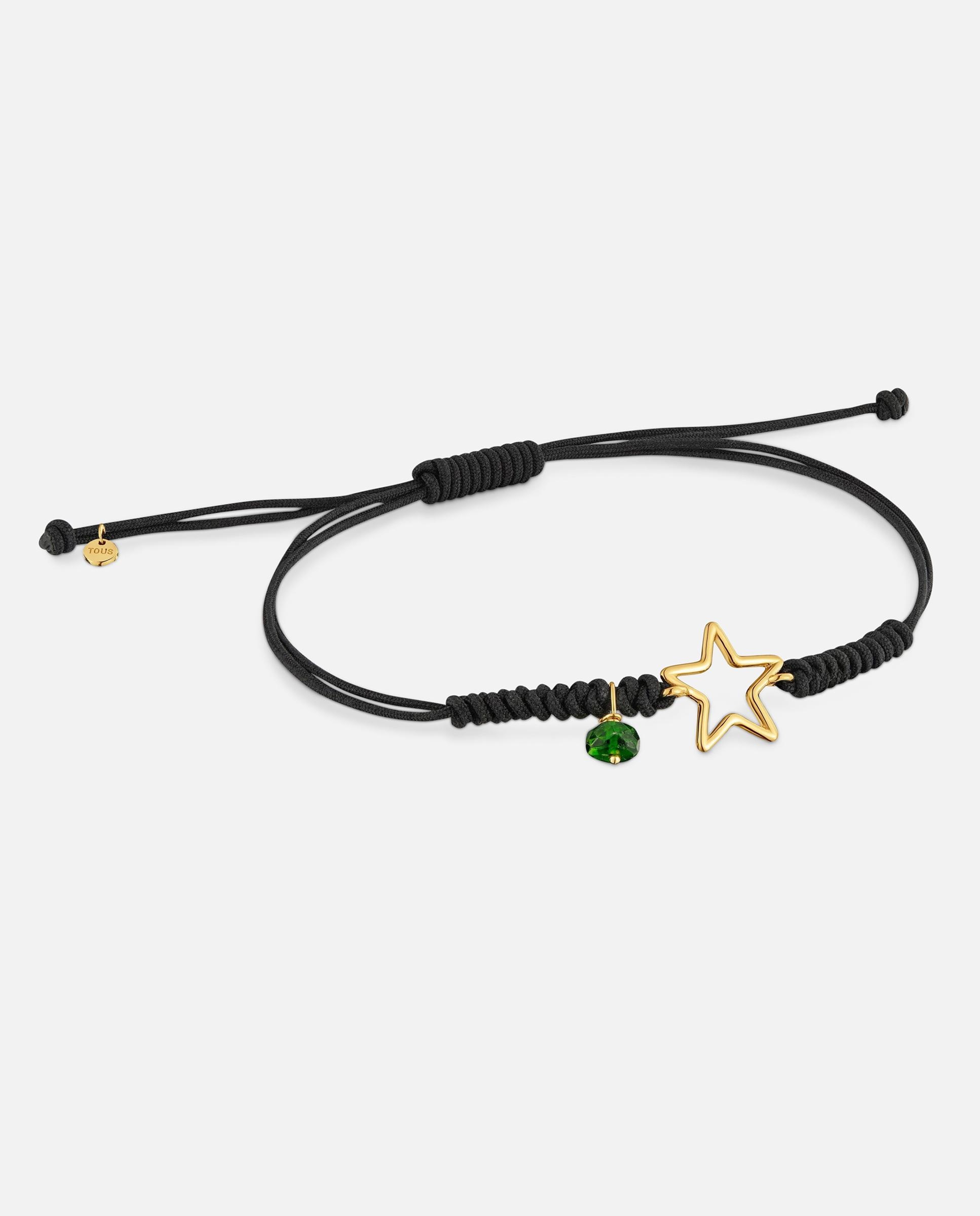 Pulseira Estrela de Ouro 9 Kt, Cromodiópsido e Nylon Silueta Verde-1