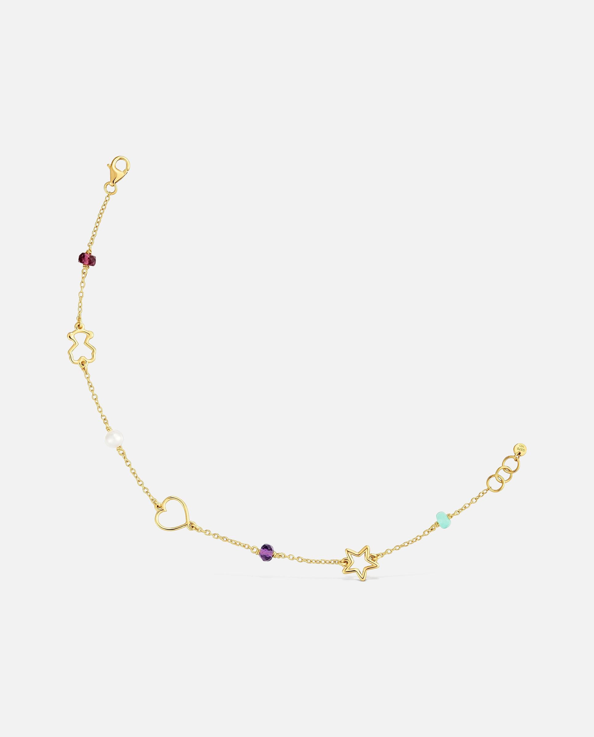 Imagem 0 de Pulseira de Corrente de Ouro 9 Quilates com Motivos e Gemas Silhueta