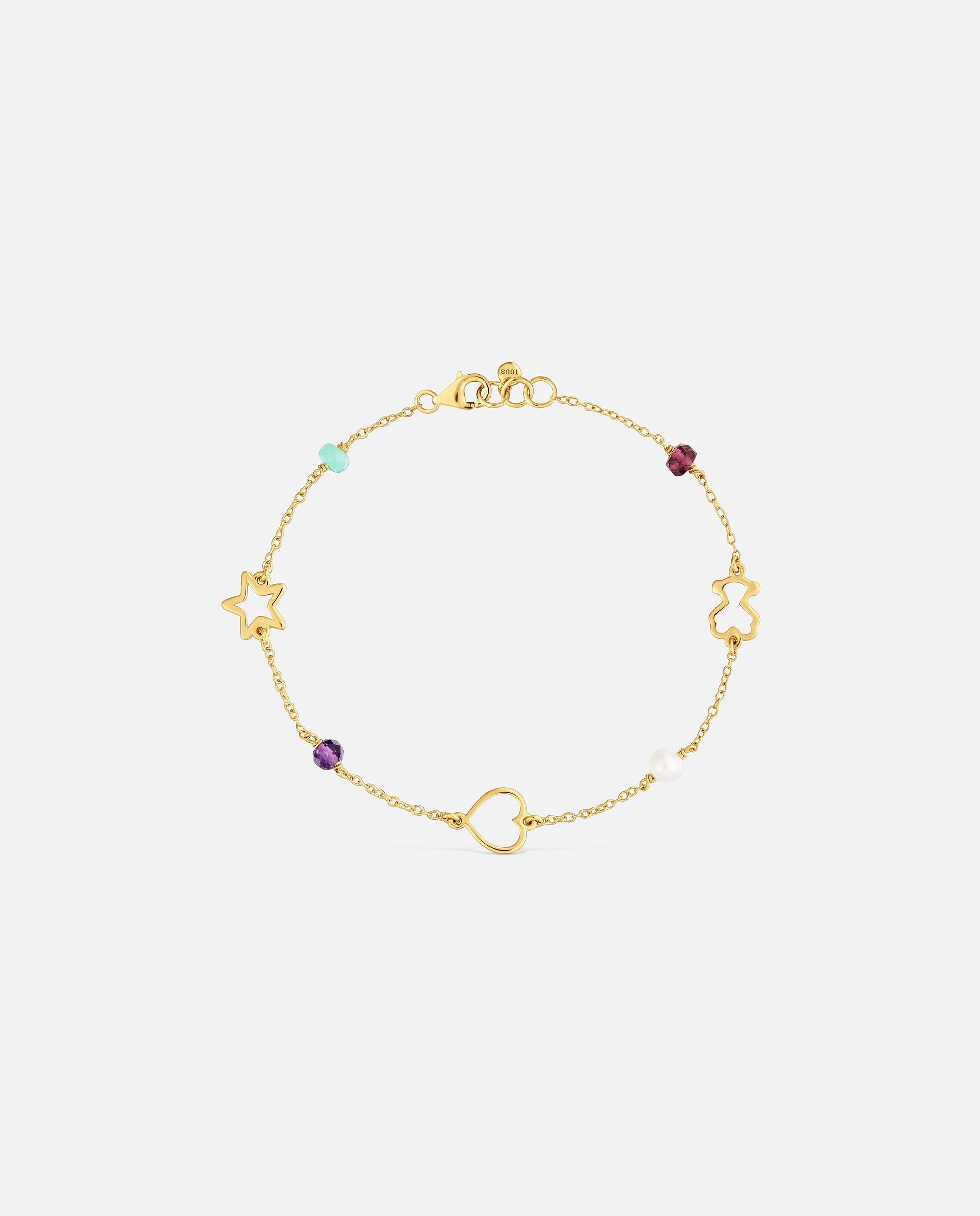 Pulseira de Corrente de Ouro 9 Quilates com Motivos e Gemas Silhueta Multicolor-2