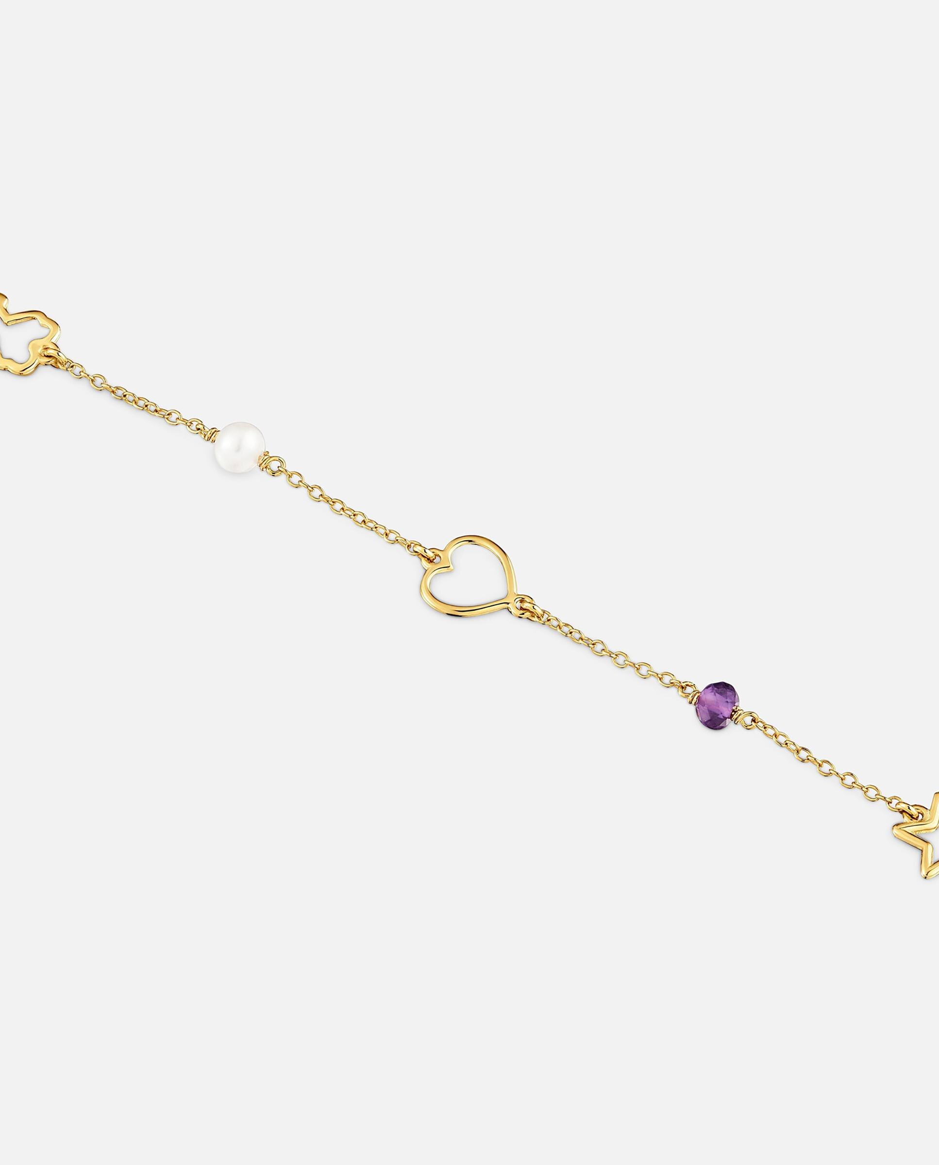 Pulseira de Corrente de Ouro 9 Quilates com Motivos e Gemas Silhueta Multicolor-3