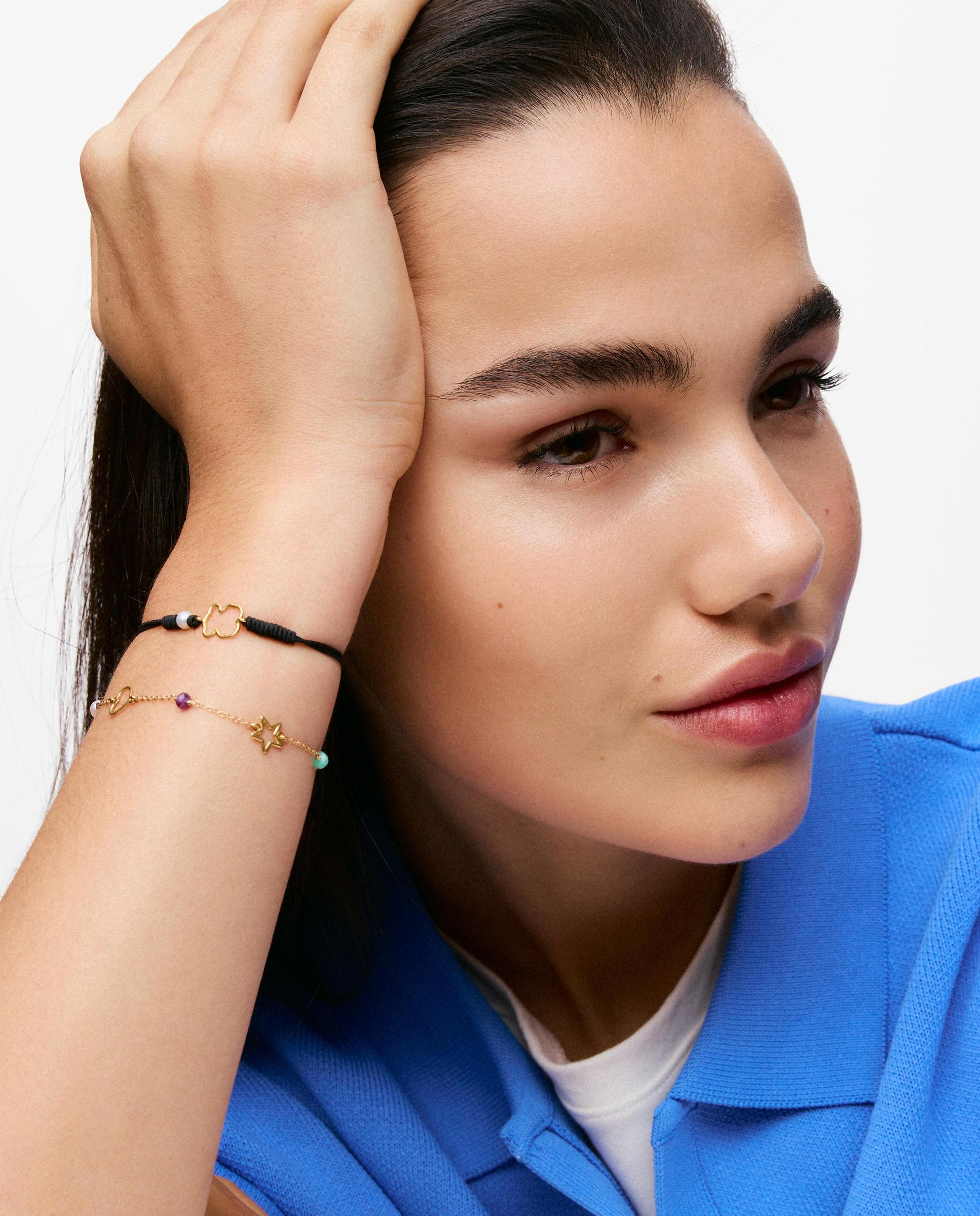 Pulseira de Corrente de Ouro 9 Quilates com Motivos e Gemas Silhueta Multicolor-5