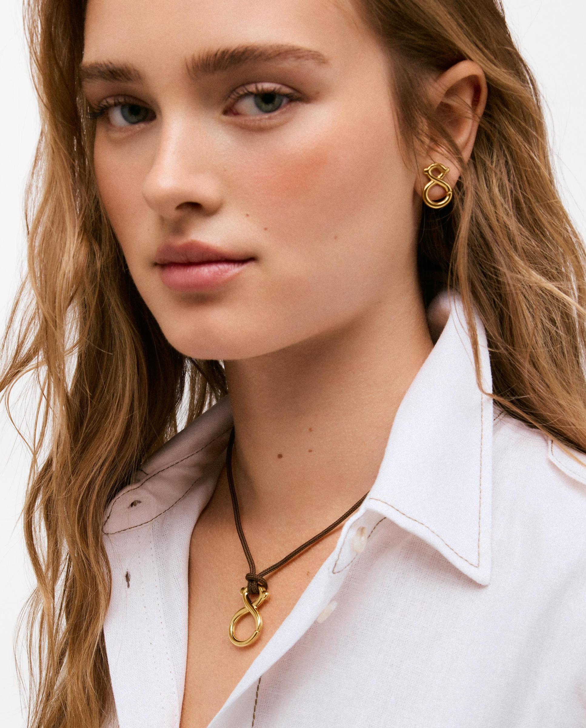 Colar com Banho de Ouro 18 Kt Sobre Prata e Cordão Tous Infinity Castanho-5