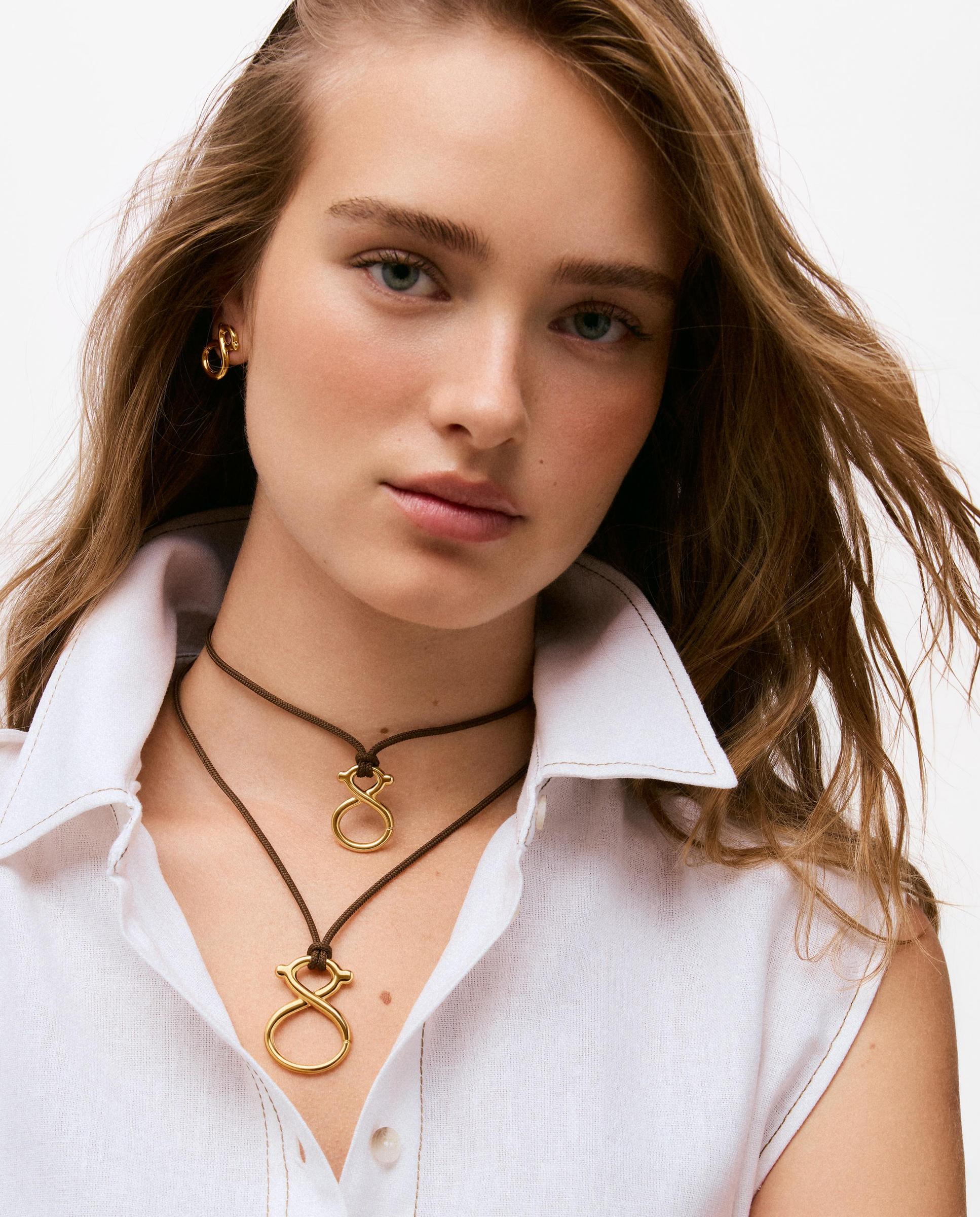 Colar com Banho de Ouro 18 Kt Sobre Prata e Cordão Tous Infinity Castanho-6