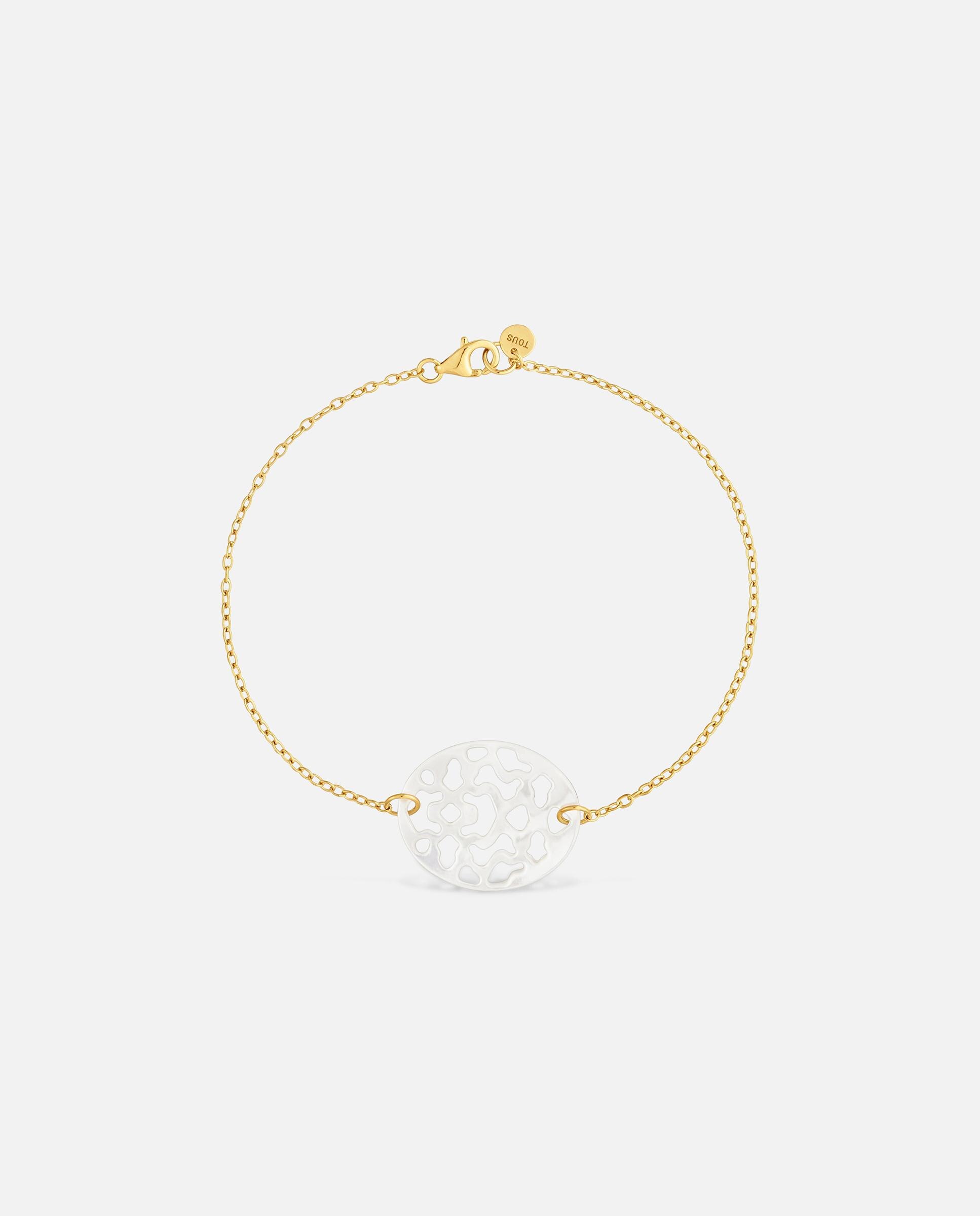 Pulseira de Corrente de Ouro 9 Kt e Madrepérola Kaos Nacar Branco-2