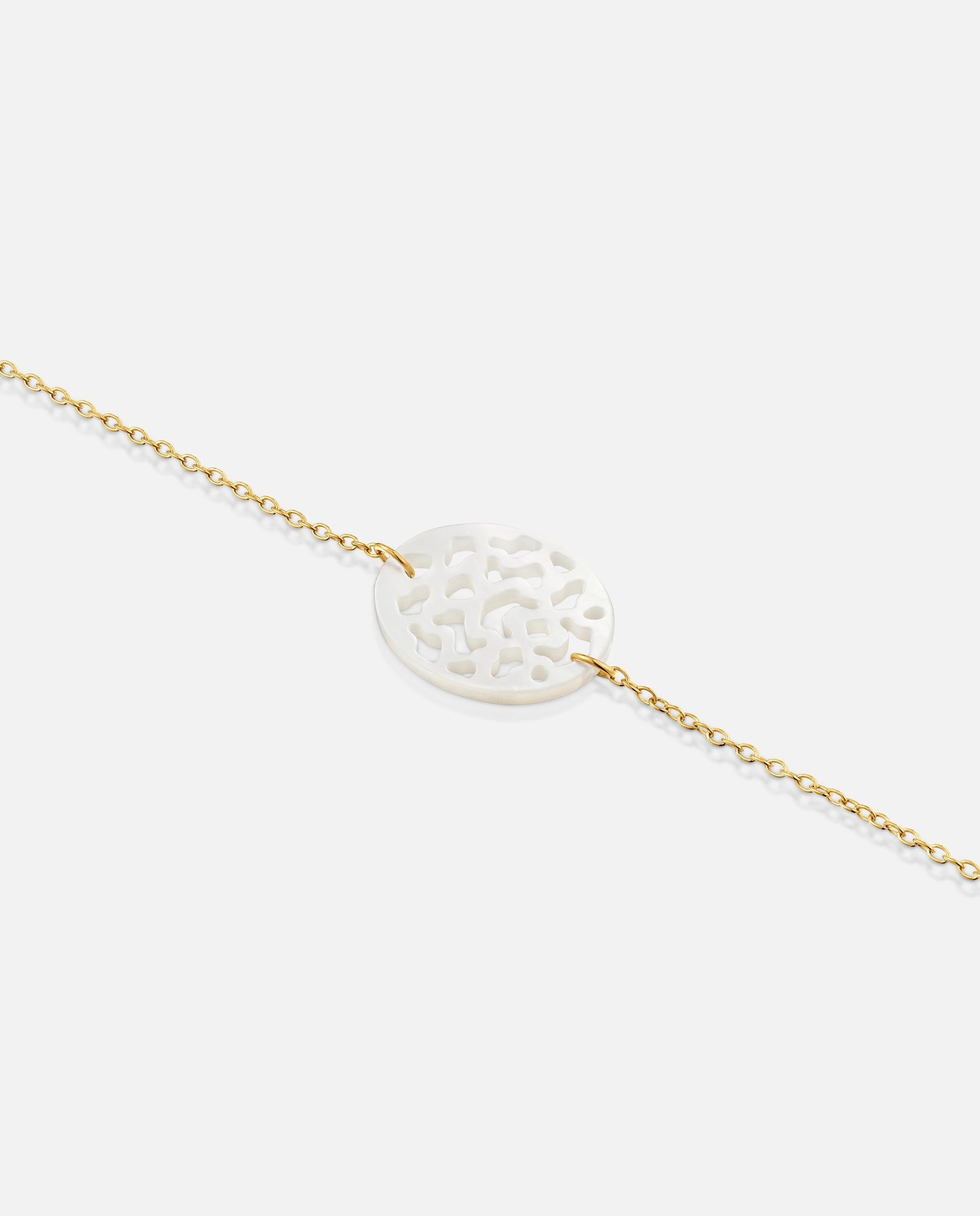 Pulseira de Corrente de Ouro 9 Kt e Madrepérola Kaos Nacar Branco-3