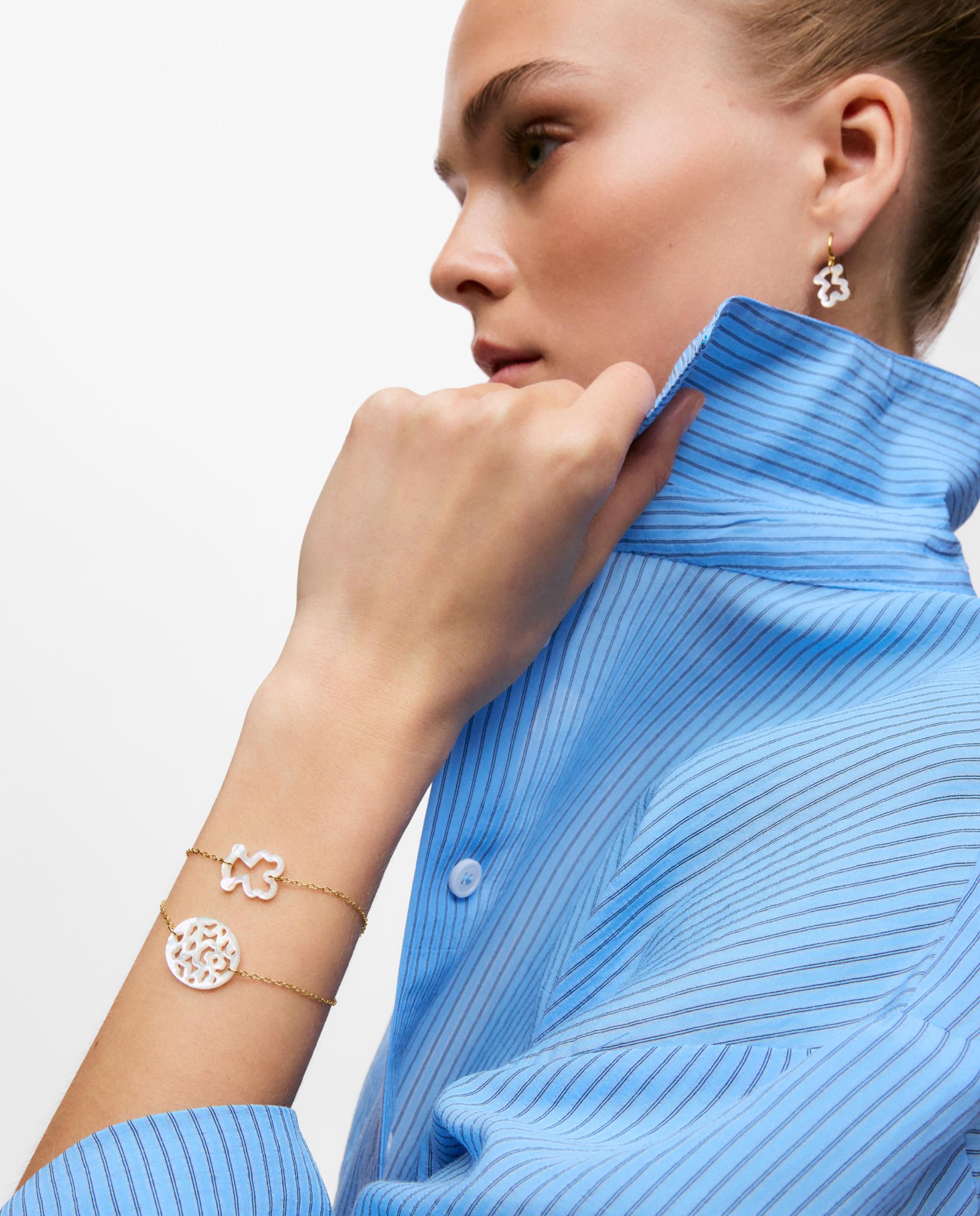 Pulseira de Corrente de Ouro 9 Kt e Madrepérola Kaos Nacar Branco-5