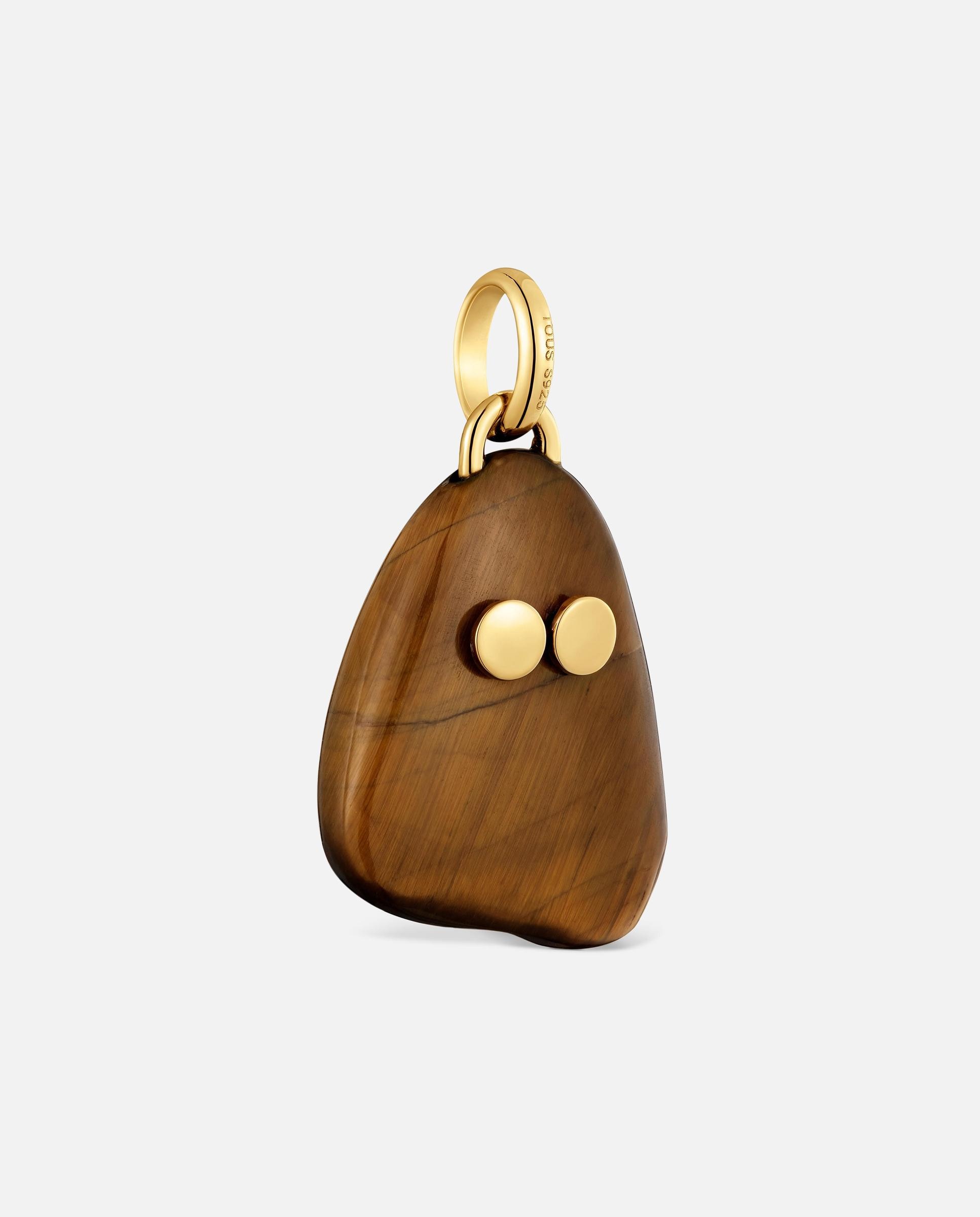 Pendente com Banho de Ouro 18 Kt Sobre Prata e Olho de Tigre Tous Boo Castanho-3