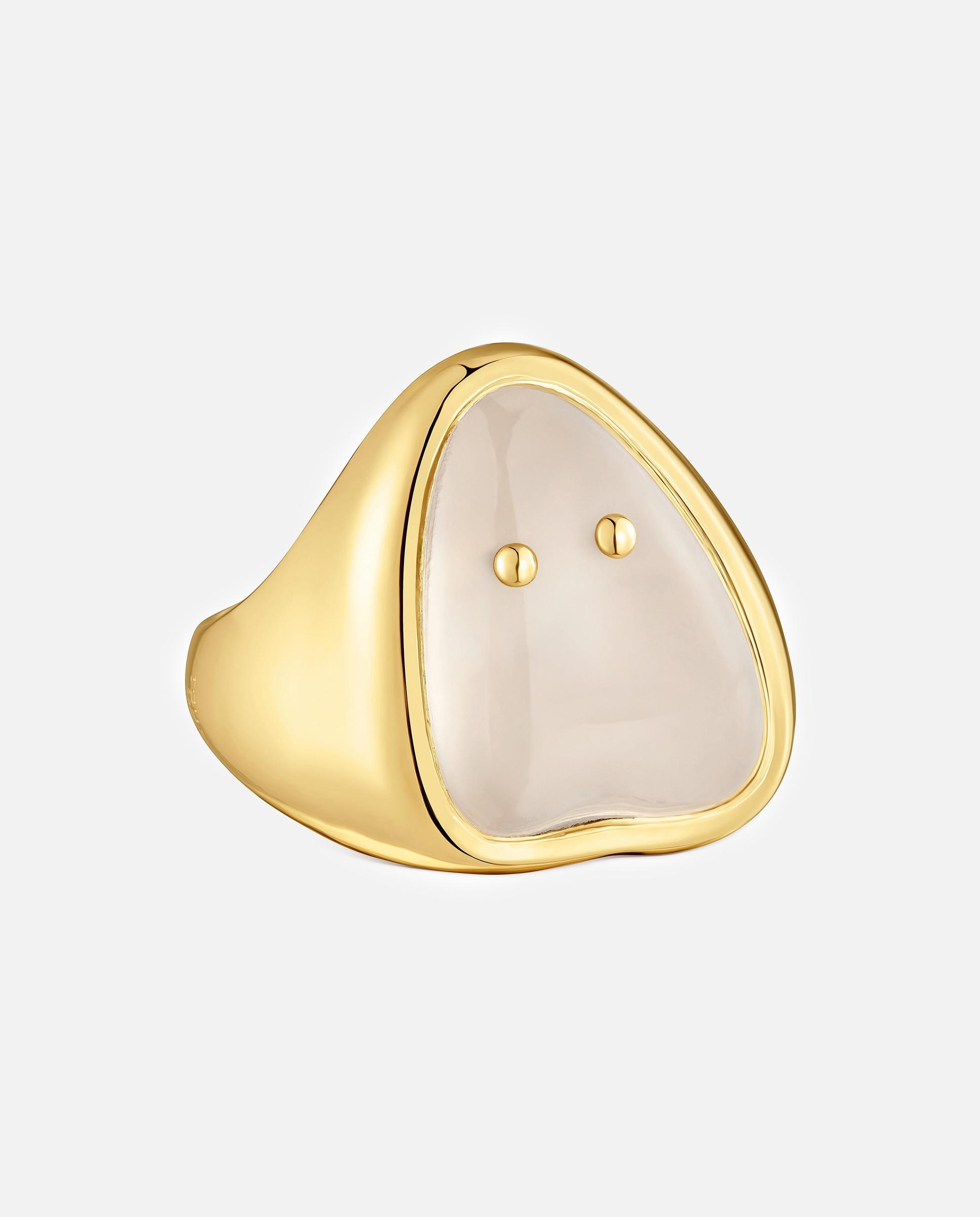 Anel Selo com Banho de Ouro 18 Kt Sobre Prata e Quartzo Tous Boo Cru-2