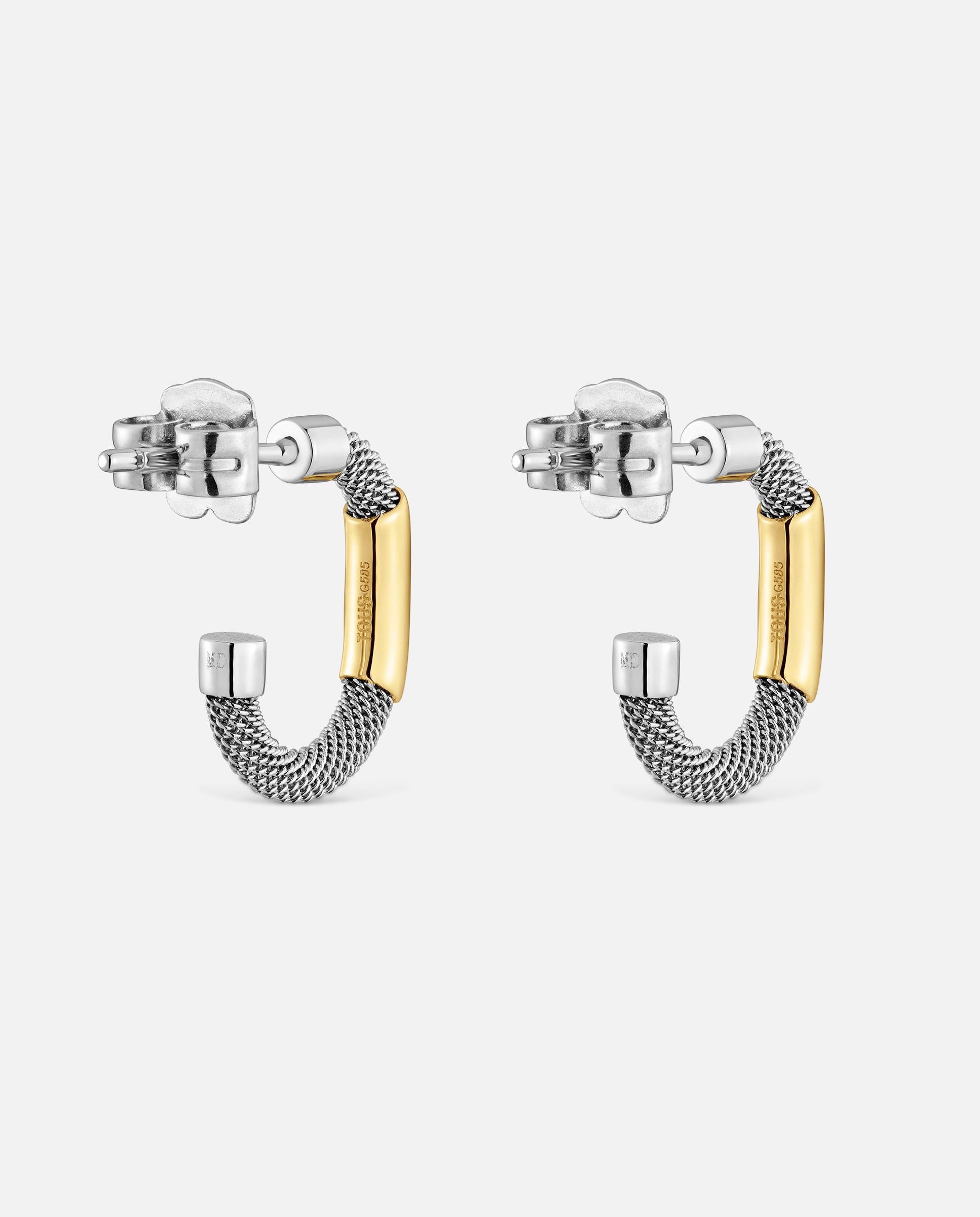 Brincos de Aro em Aço e Ouro 14 Kt Tous Unlock Bicolor-3
