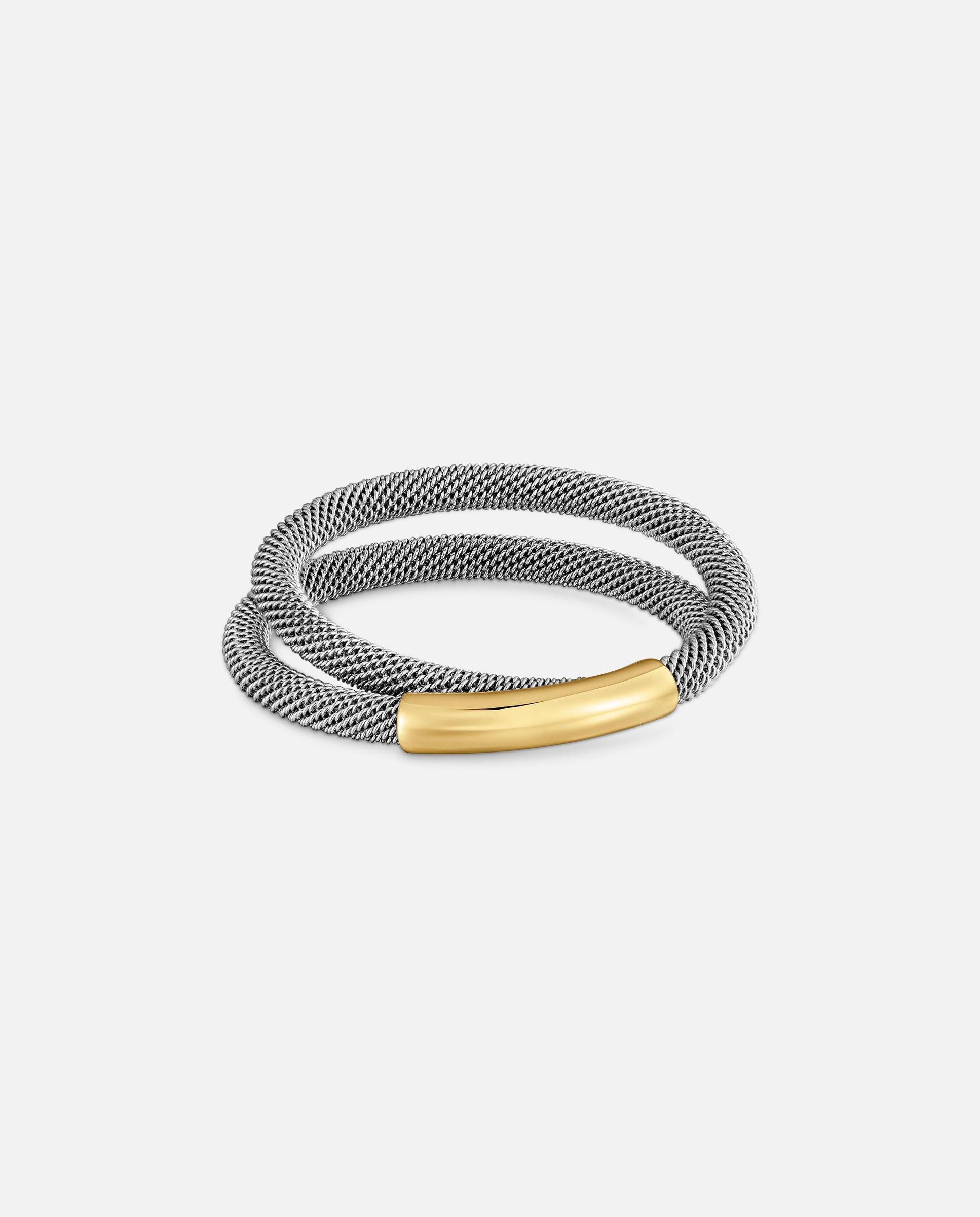 Anel Duplo de Aço e Ouro 14 Kt Tous Unlock Bicolor-2