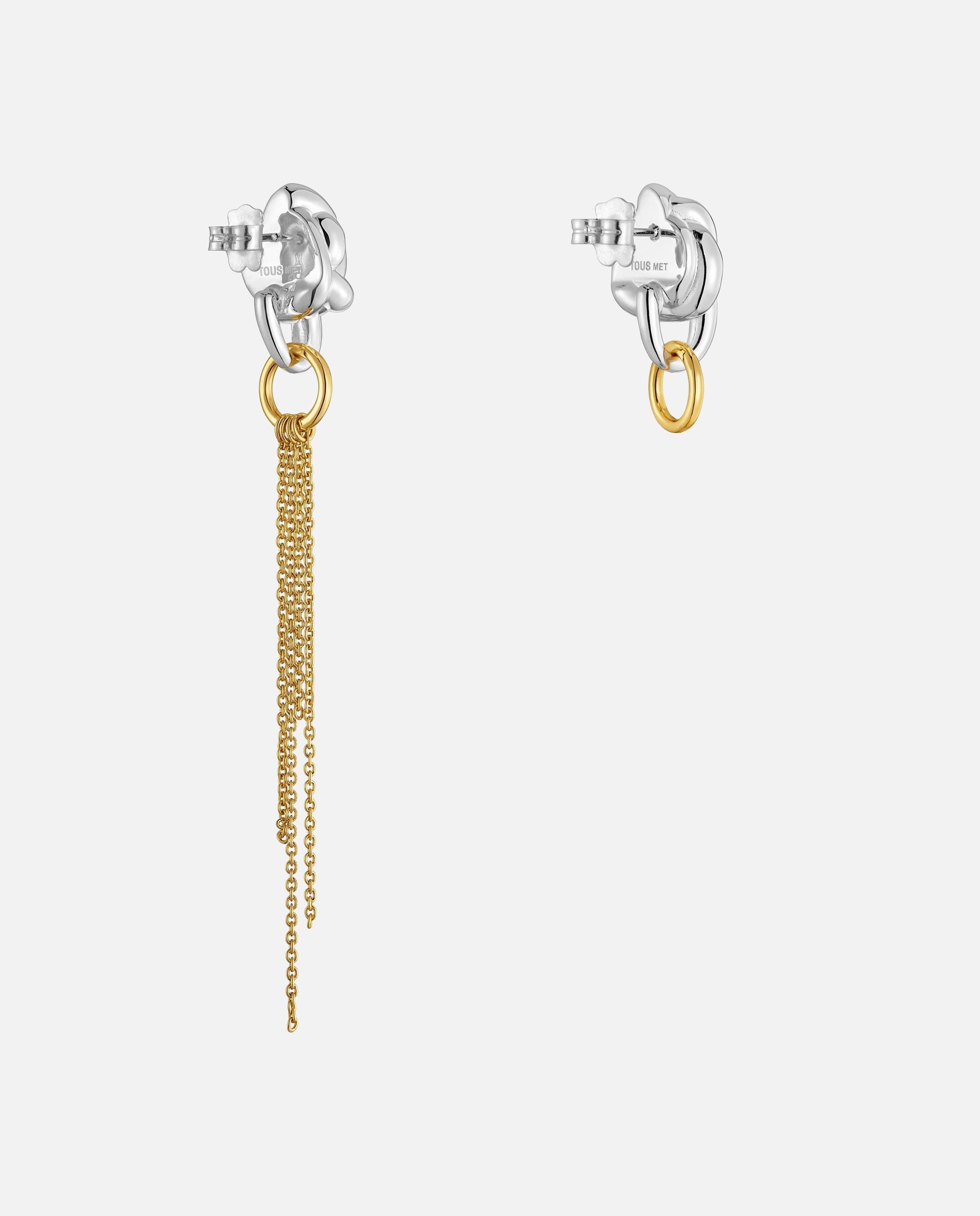 Brincos Corrente com Banho de Ouro 18 Kt Tous Lia Bicolor-3