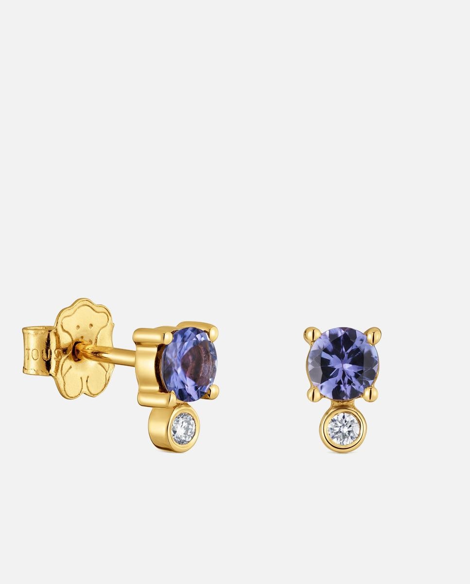 Imagem 0 de Brincos de Ouro 9 Kt com Diamantes e Tanzanitas Tous Bucle