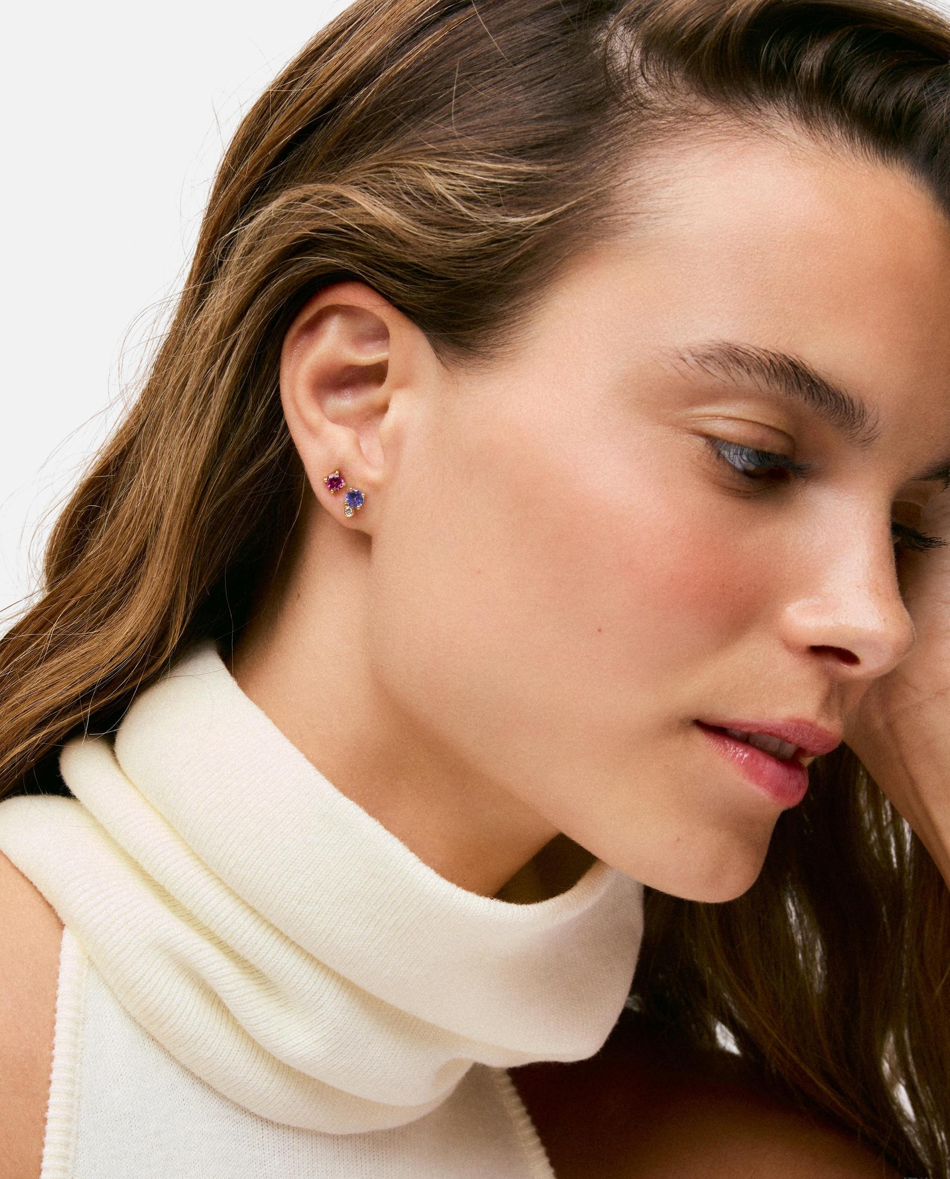 Brincos de Ouro 9 Kt com Diamantes e Tanzanitas Tous Bucle Multicolor-5