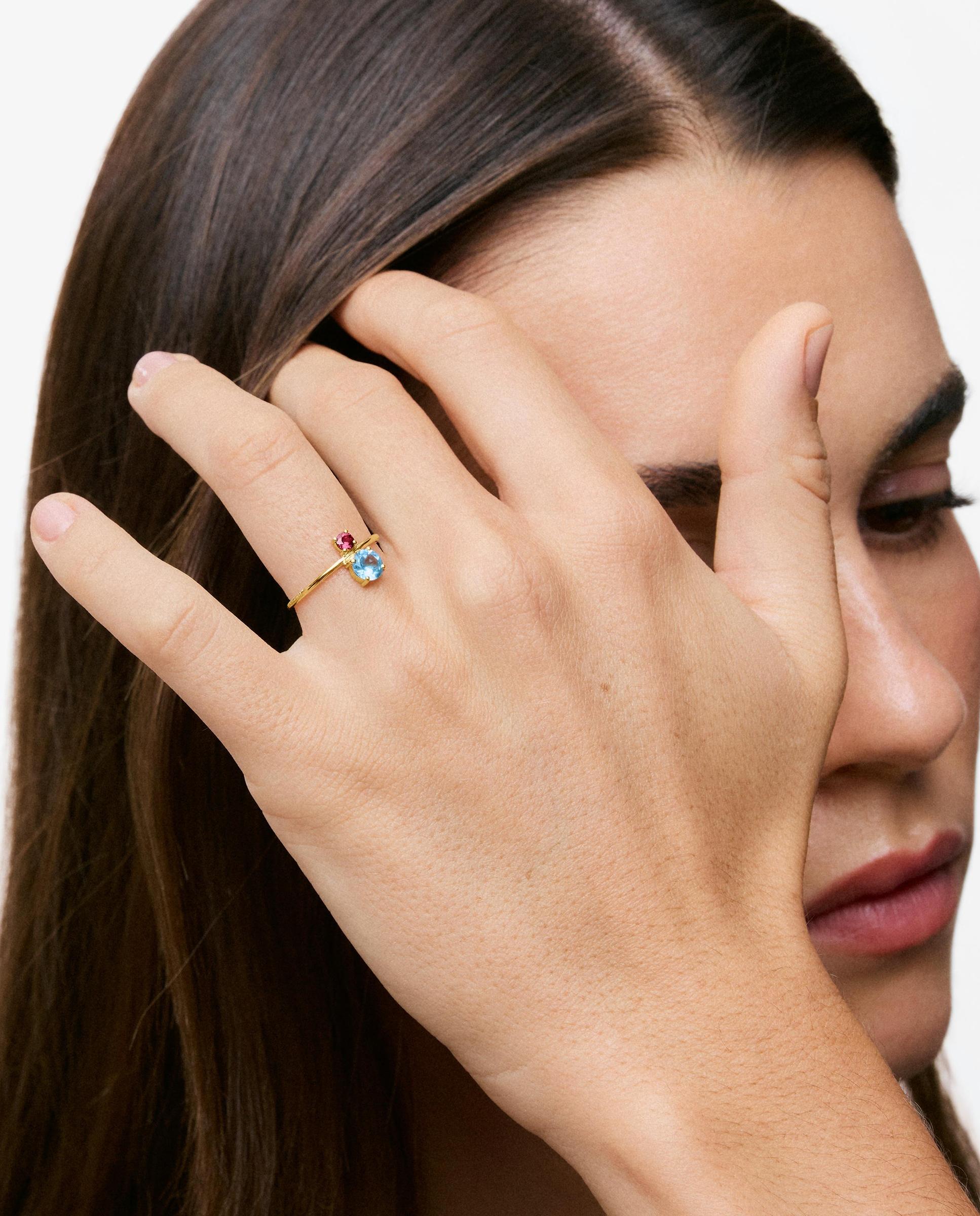 Anel de Ouro 18 Kt com Rodolita e Topázio Ivette Multicolor-4