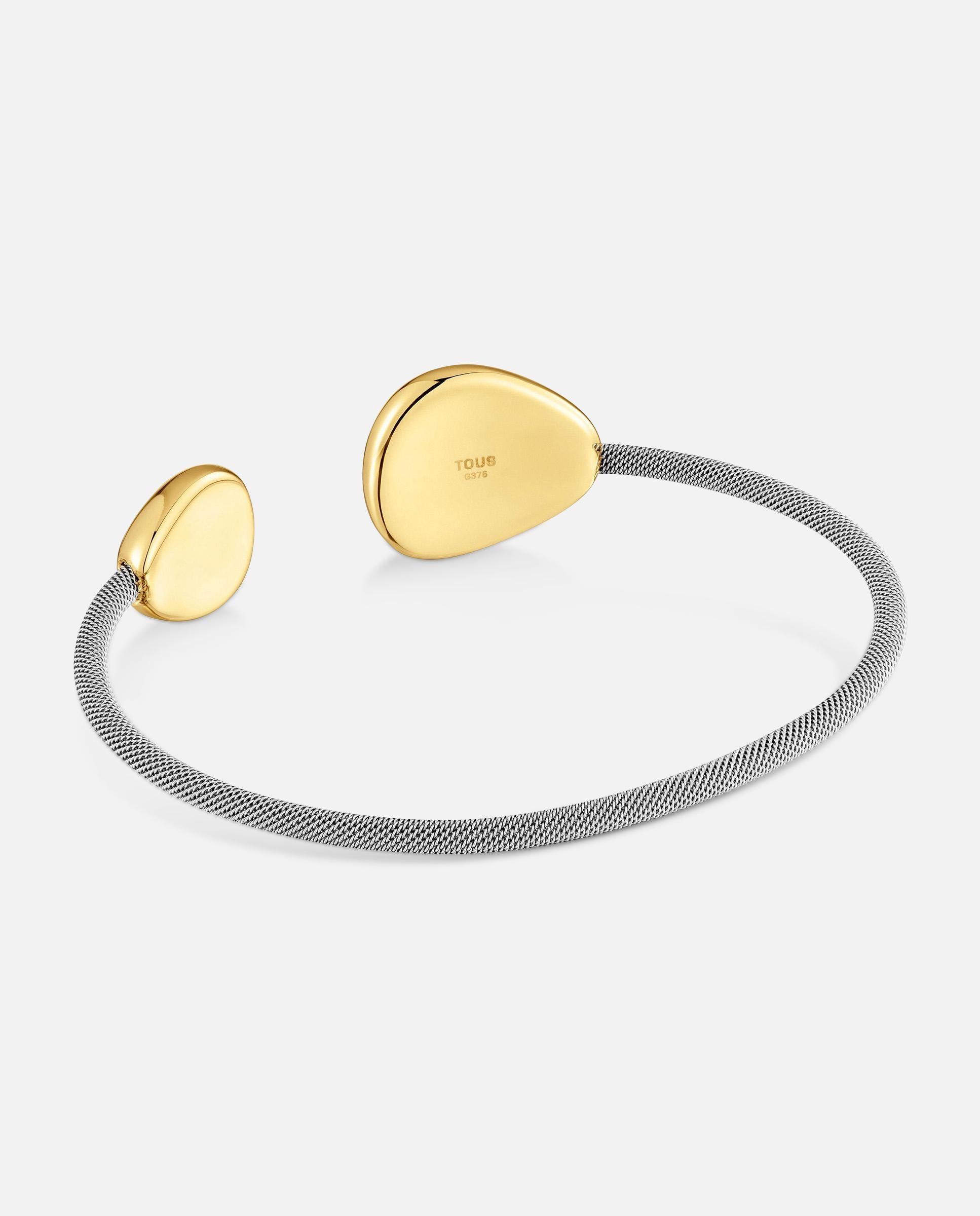Pulseira Rígida Esclava de Aço e Ouro 9 Kt Tous Cool Stones Bicolor-3