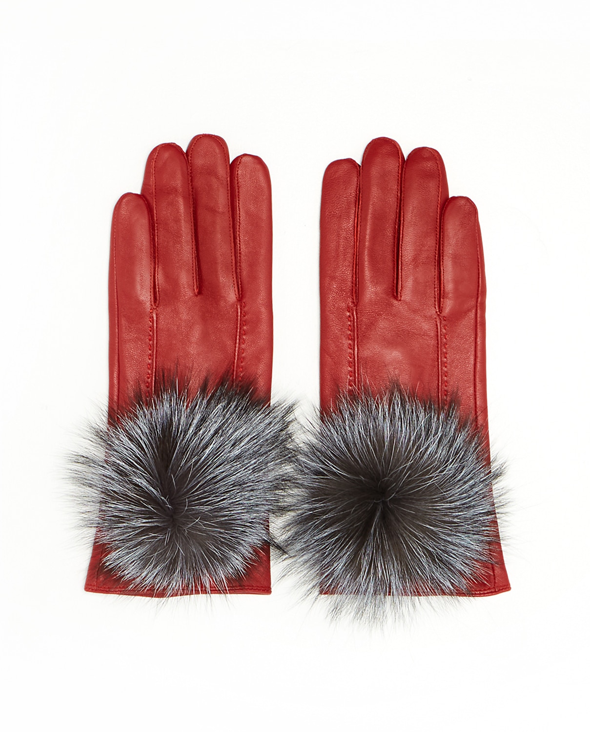 Imagem 0 de Luvas de Couro em Vermelho com Pompom em Pelo de Raposa