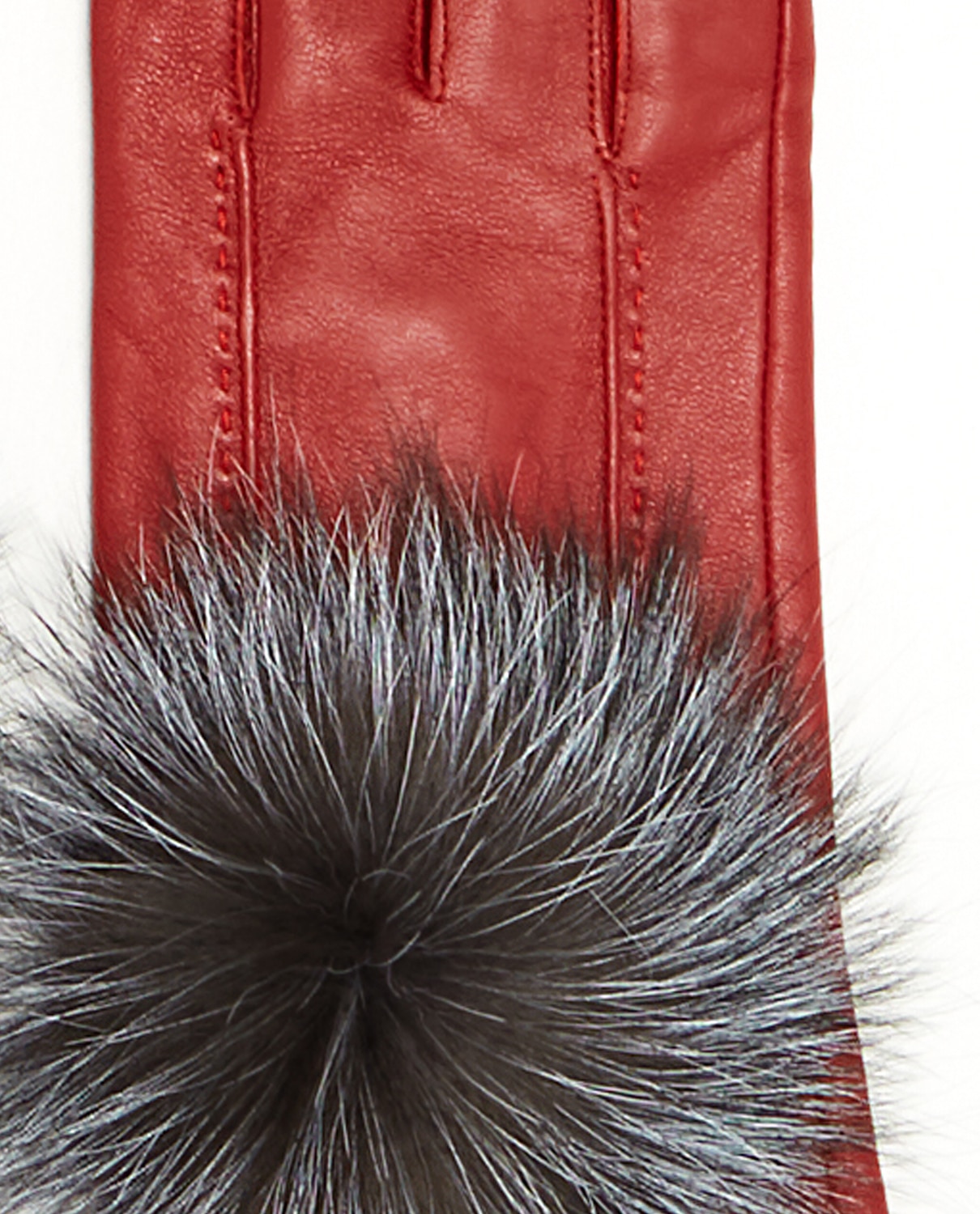 Luvas de Couro em Vermelho com Pompom em Pelo de Raposa Vermelho-2