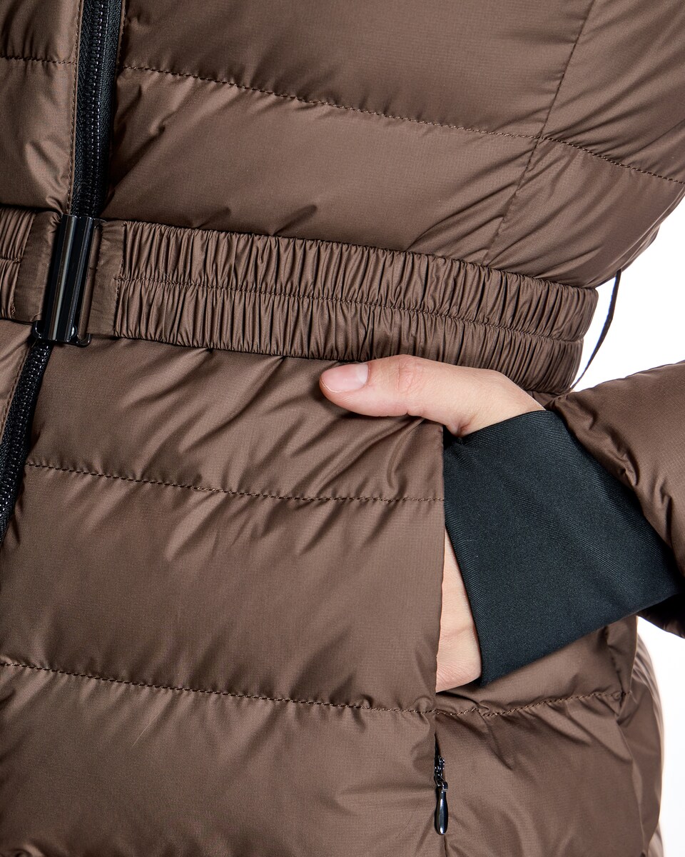 Plumífero com Capuz com Rebordos de Raposa Castanho-6