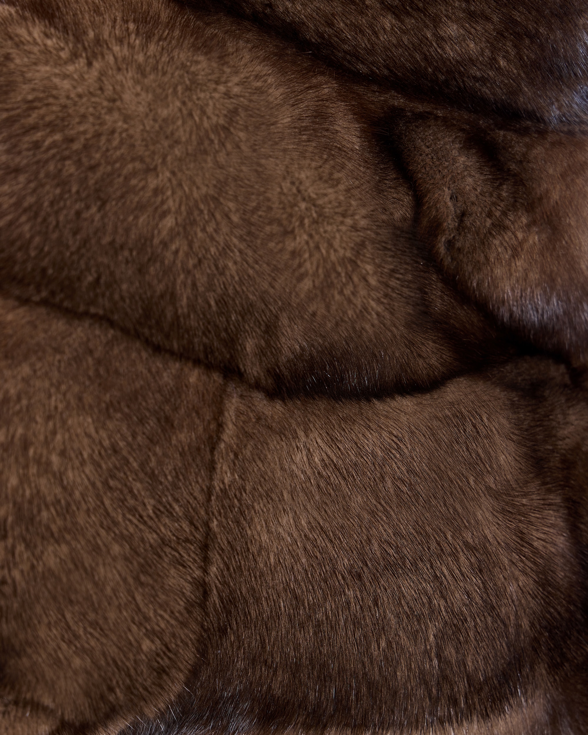 Casaco em Pelo de Vison Horizontal com Gola Alta Castanho-escuro-6