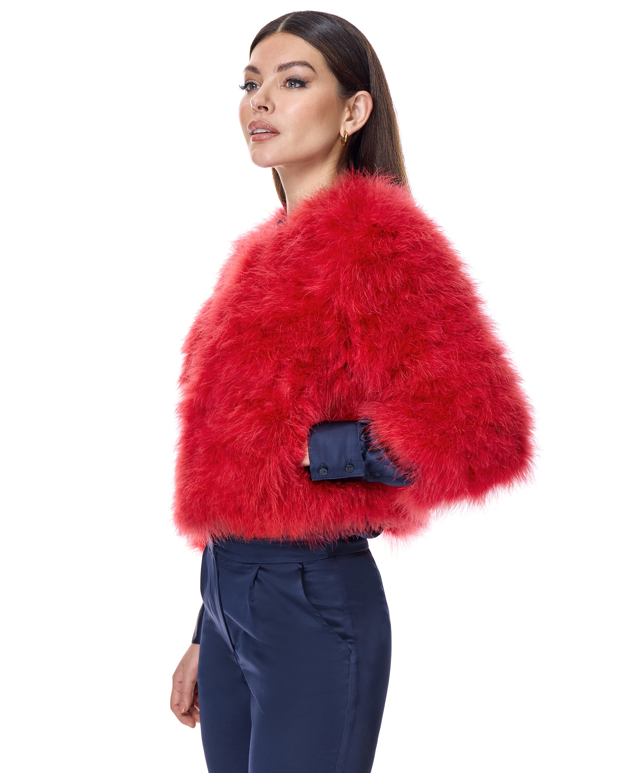 Bolero de Plumas de Marabú com Manga 3/4 Vermelho-2
