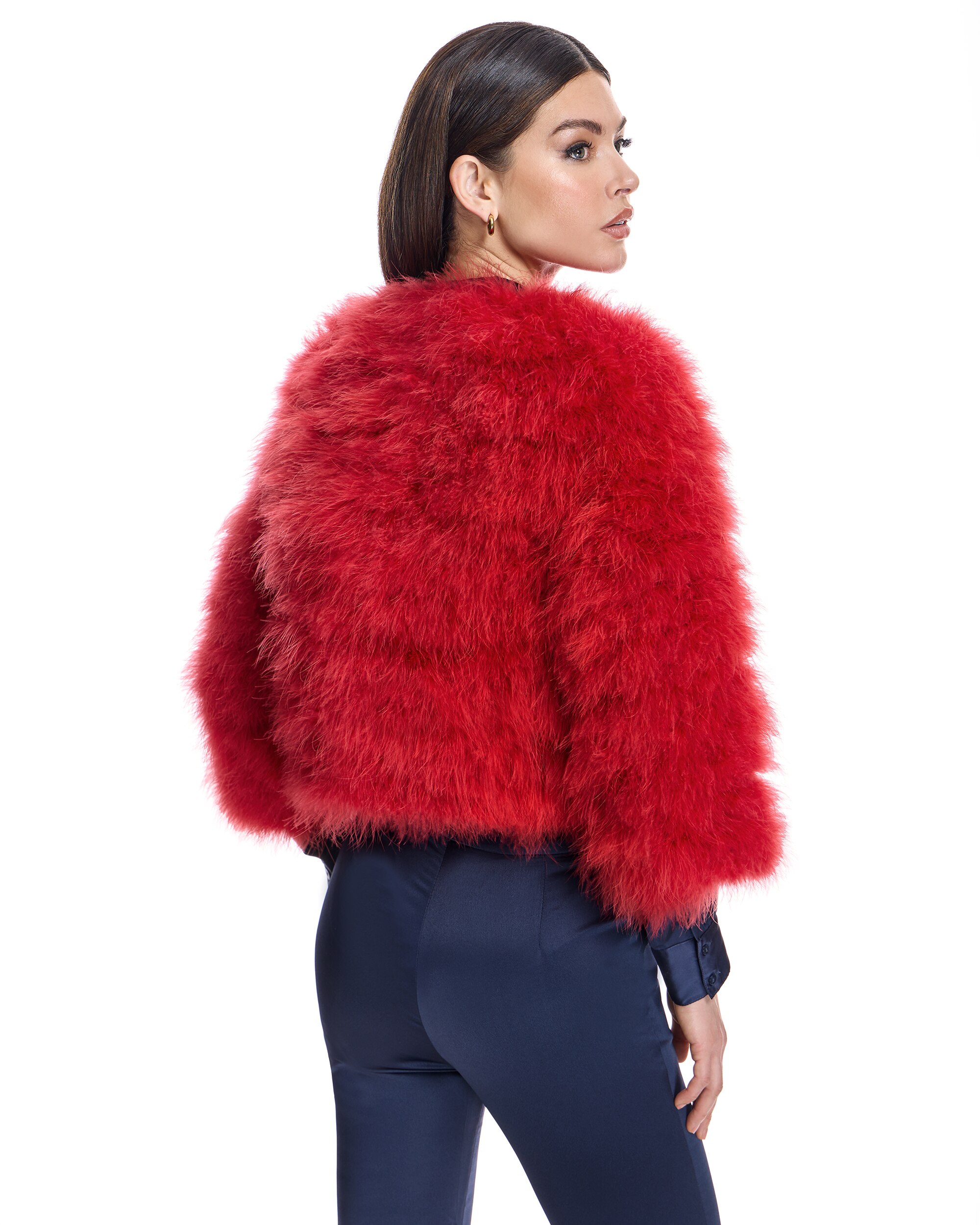 Bolero de Plumas de Marabú com Manga 3/4 Vermelho-3