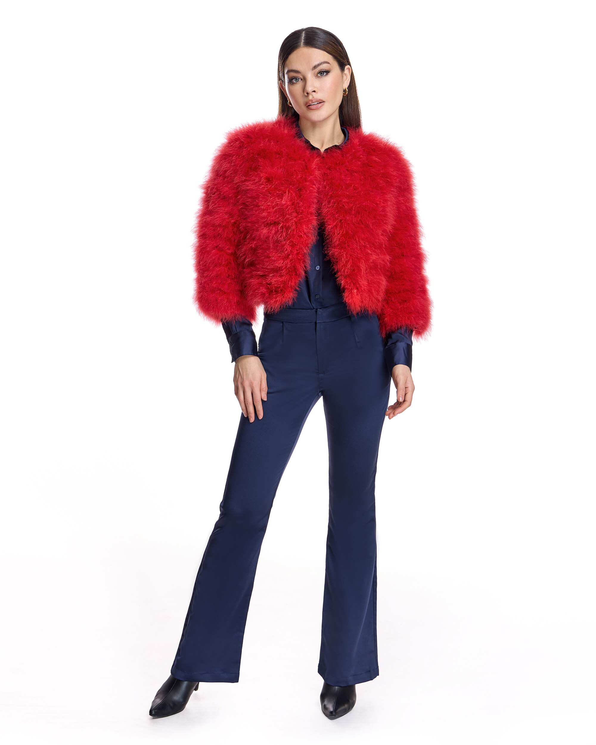 Bolero de Plumas de Marabú com Manga 3/4 Vermelho-4