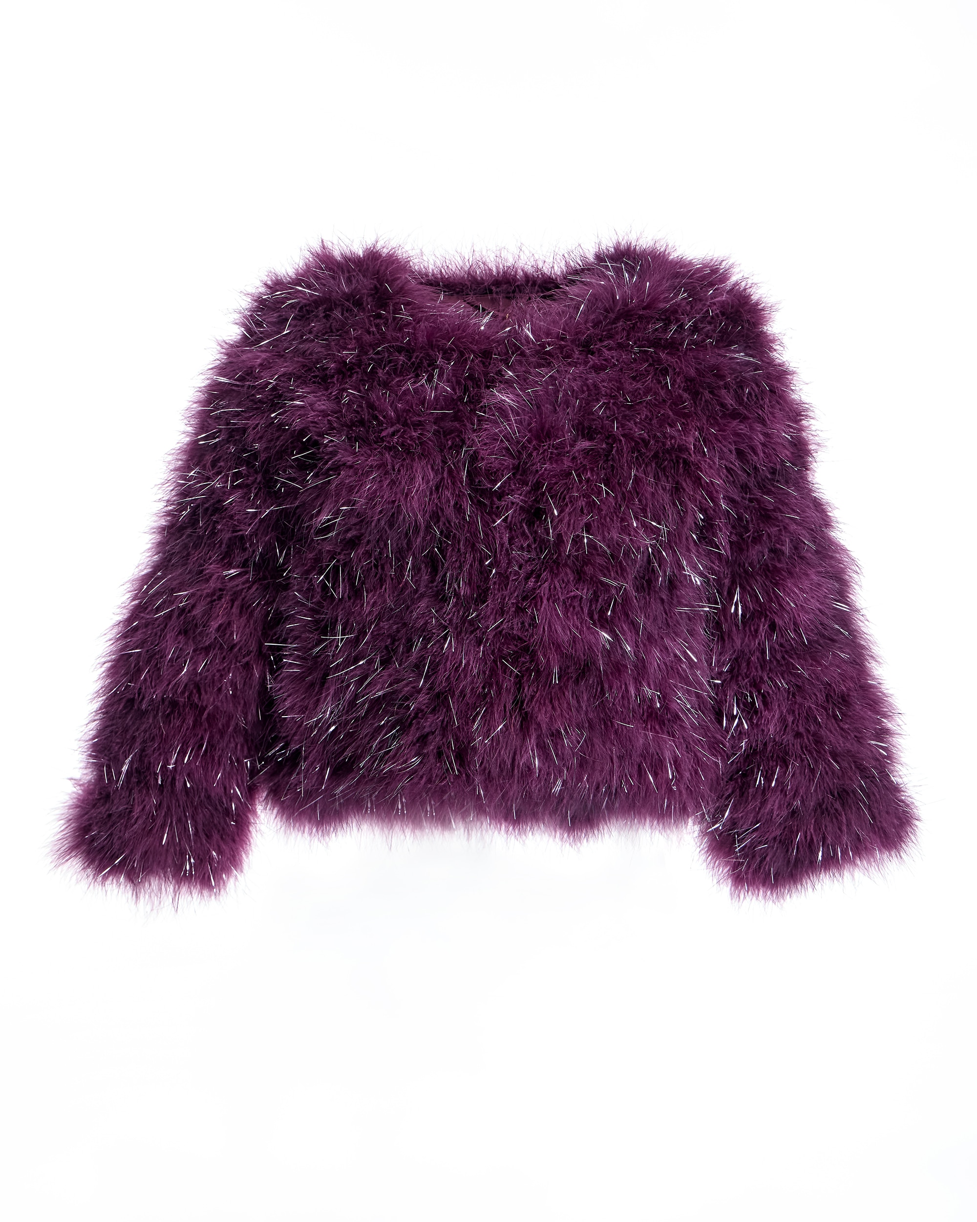 Bolero de Plumas de Marabú com Manga 3/4 e Inserções Metálicas Bordeaux-5