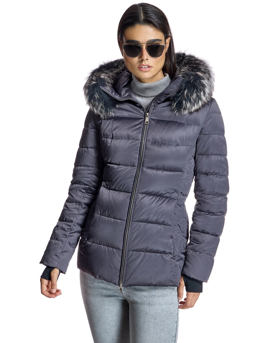 Blusão Acolchoado com Capuz Debruado em Raposa Cinzento-escuro-1