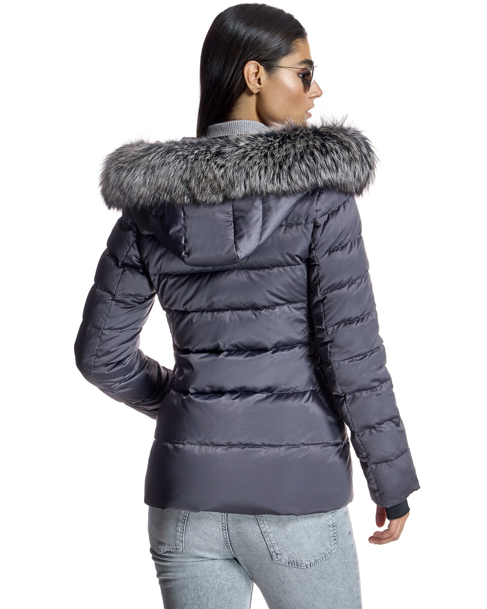 Blusão Acolchoado com Capuz Debruado em Raposa Cinzento-escuro-3