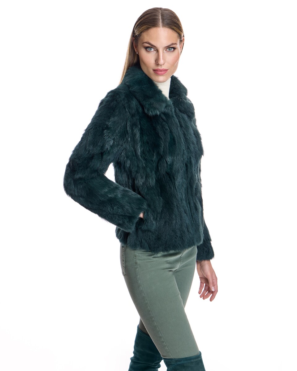 Casaco em Pelo de Rabbit com Fecho Zip Esmeralda-2
