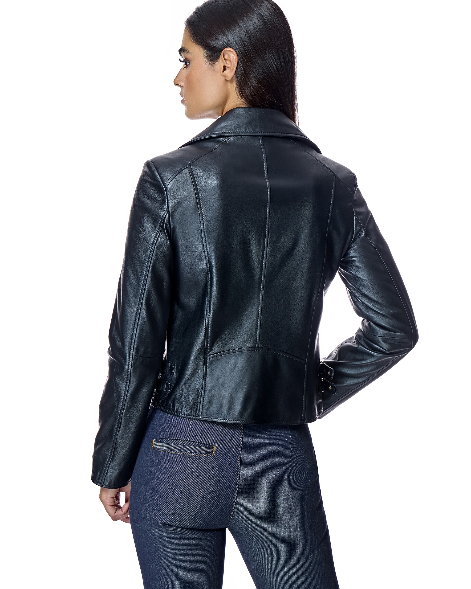 Blusão de Pele de Couro com Fecho Zip Preto-3