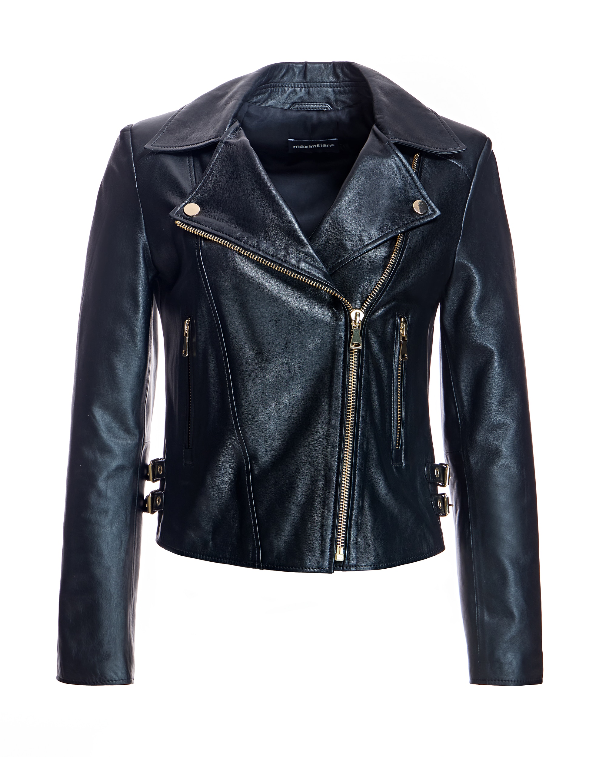 Blusão de Pele de Couro com Fecho Zip Preto-5