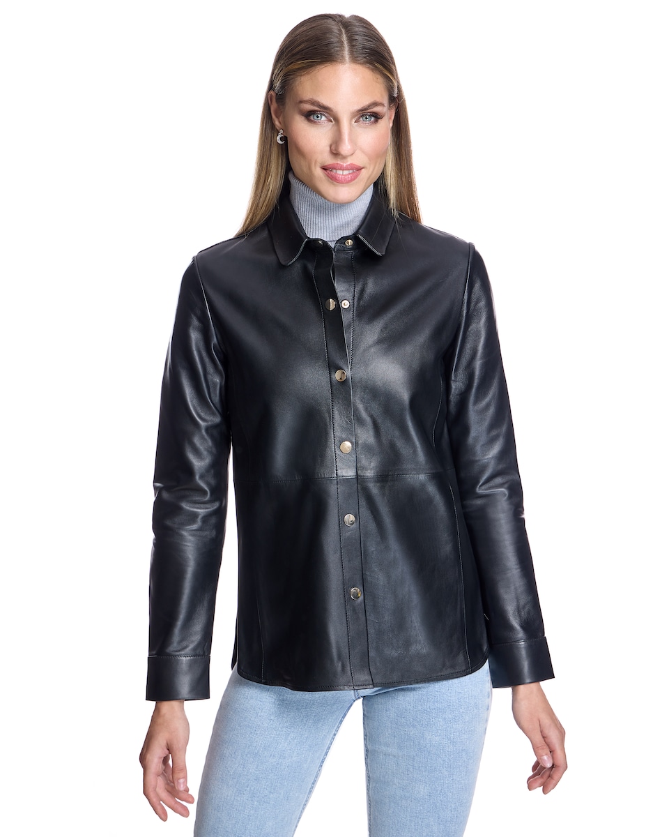 Sobrecamisa de Pele com Botões Automáticos Preto-1