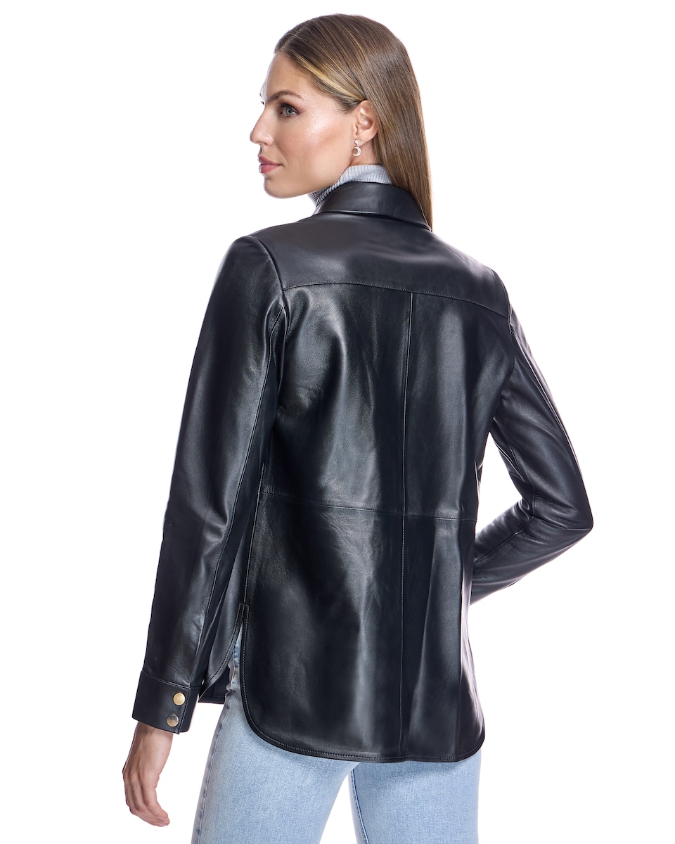 Sobrecamisa de Pele com Botões Automáticos Preto-3