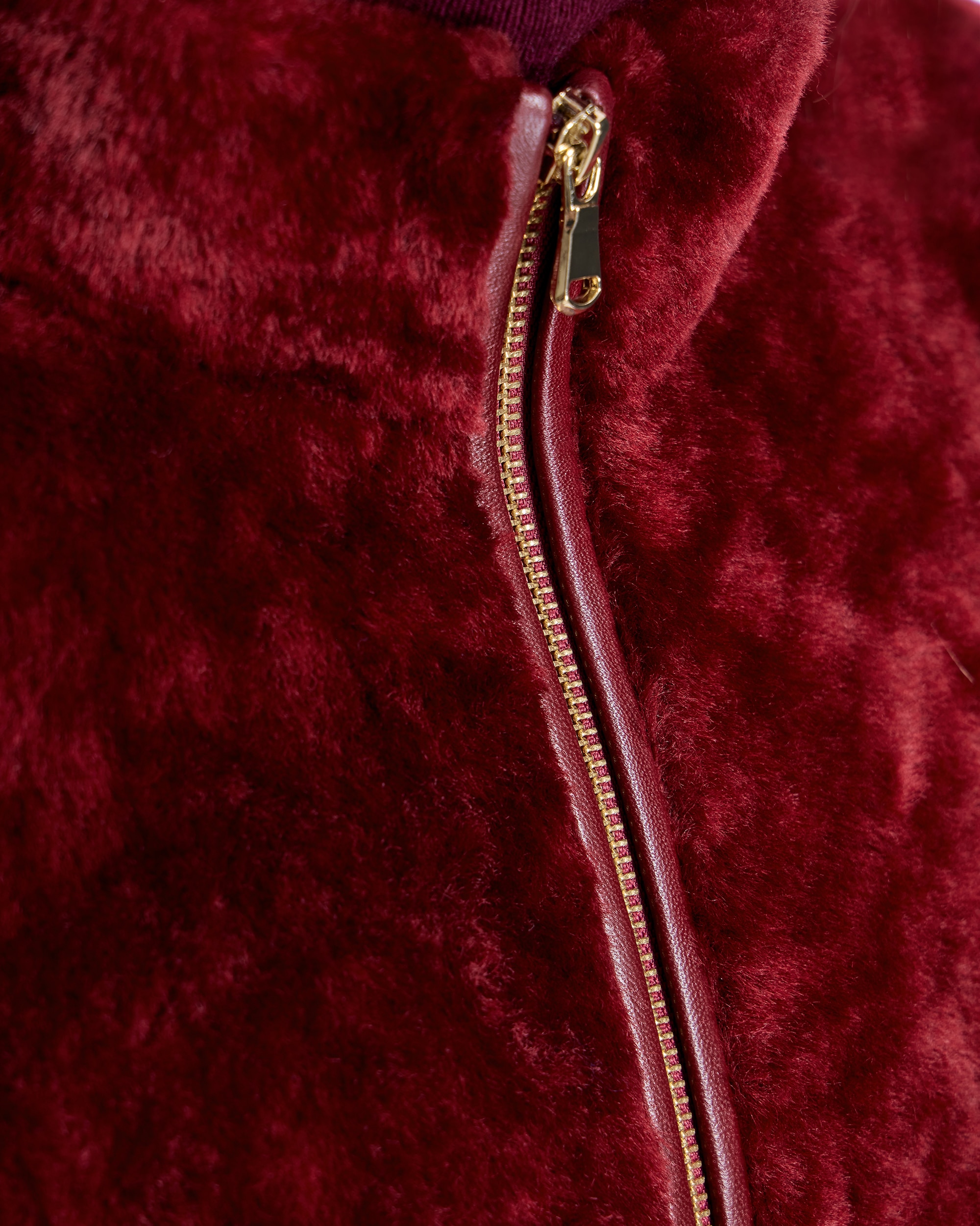 Casaco de Pele de Cordeiro com Fecho Zip Vermelho-6