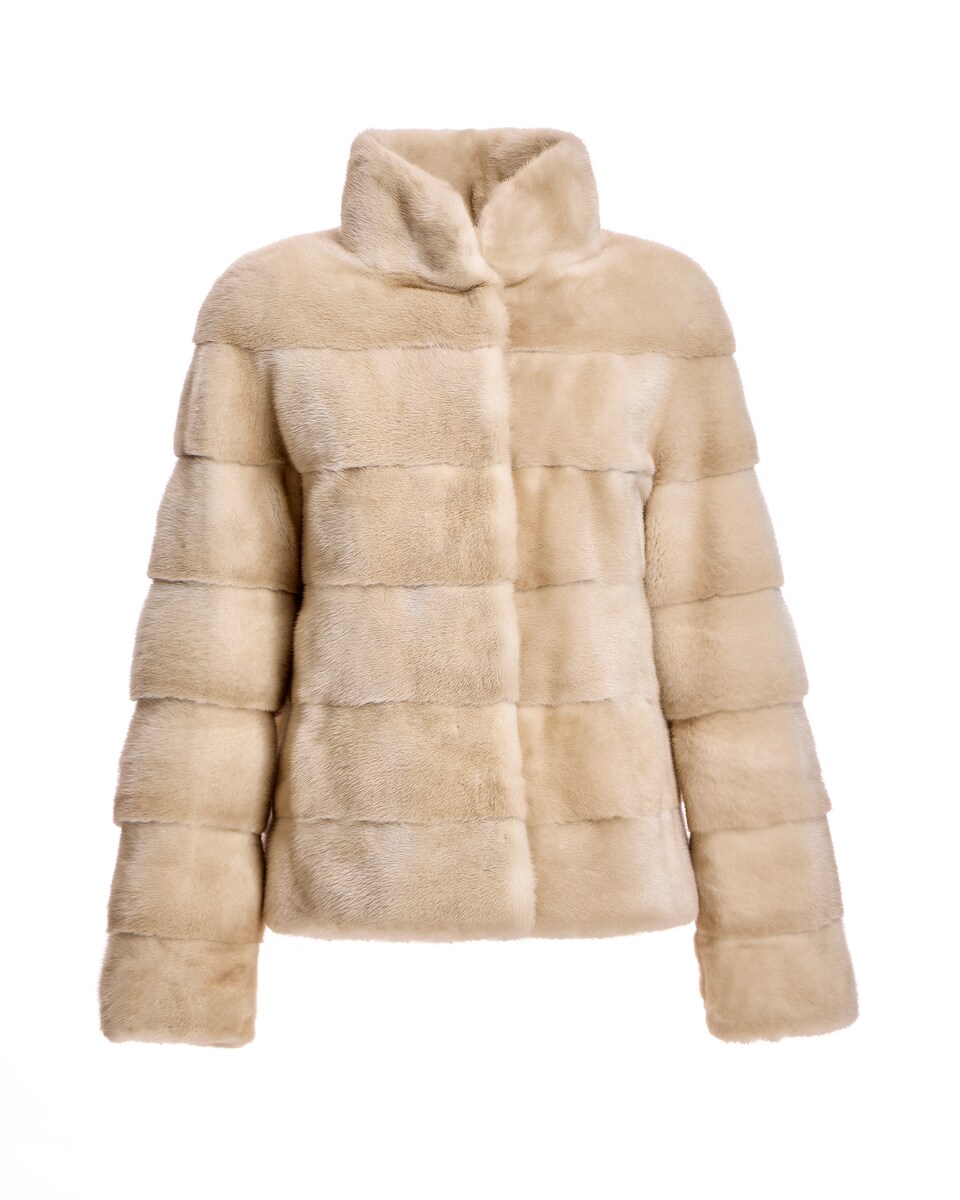 Casaco em Pelo de Vison Horizontal Bege-5