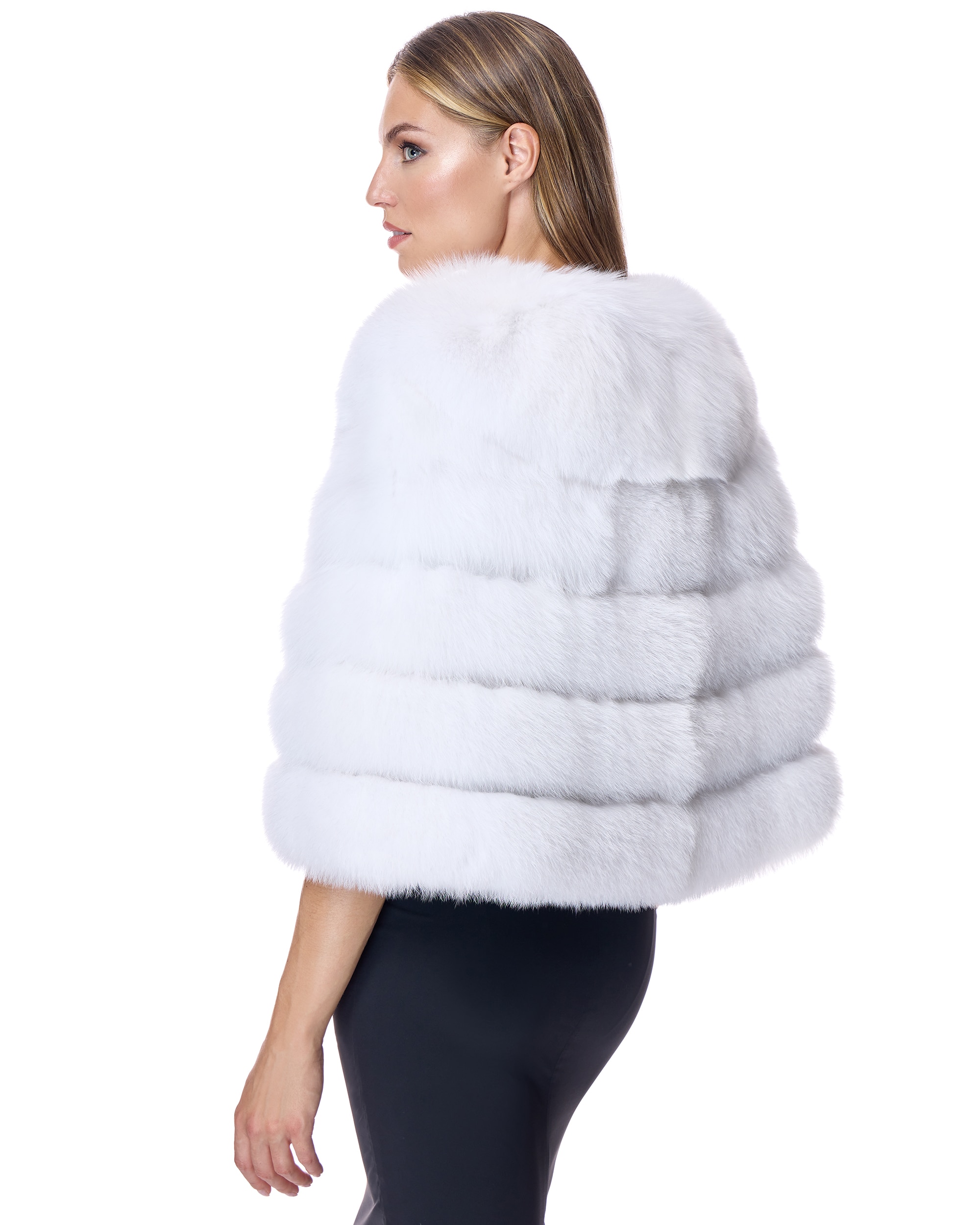 Capa em Pelo de Raposa com Gola Tuxedo Branco-3