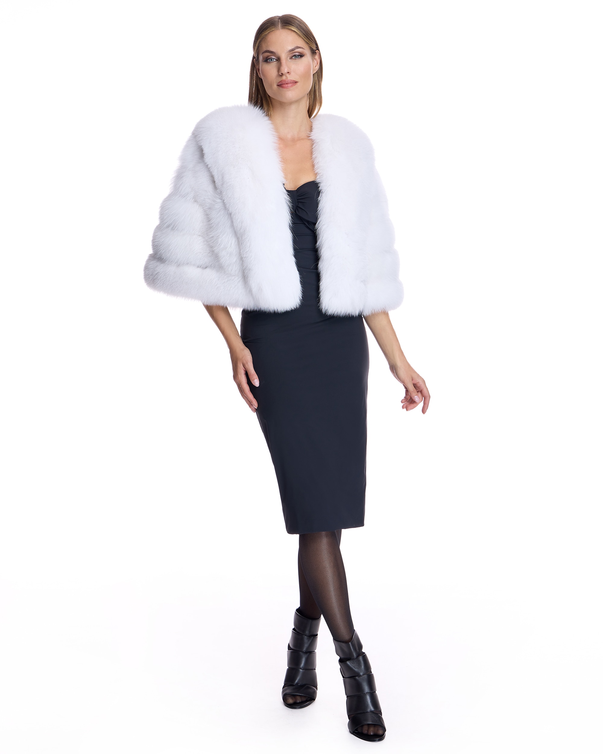 Capa em Pelo de Raposa com Gola Tuxedo Branco-4