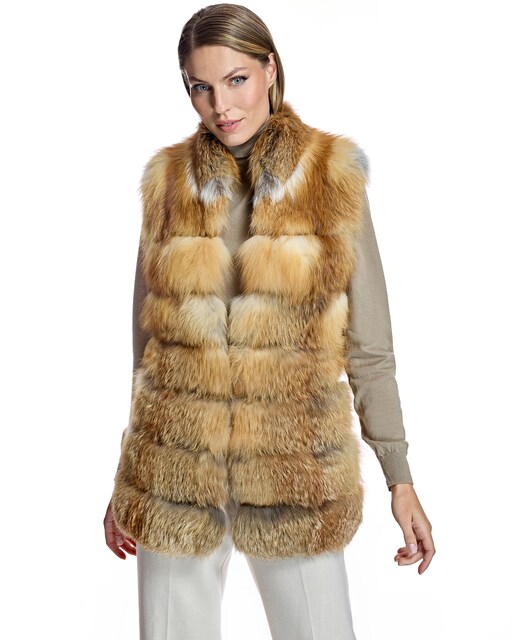 Imagem 0 de Colete de Pelo de Raposa em Horizontal com Gola Alta