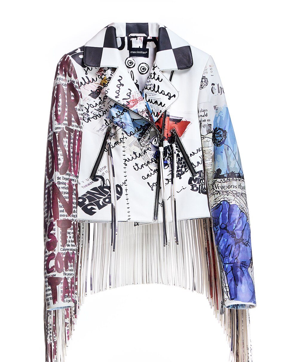 Casaco de Couro Estampado com Franjas Multicolor-5