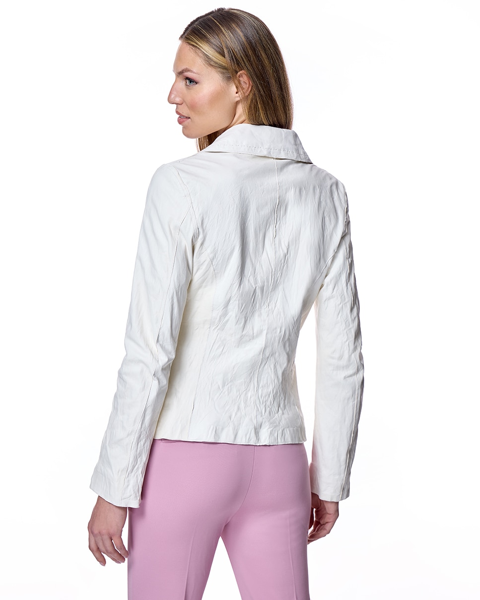Blazer de Couro com Lapela e Botões Creme-3