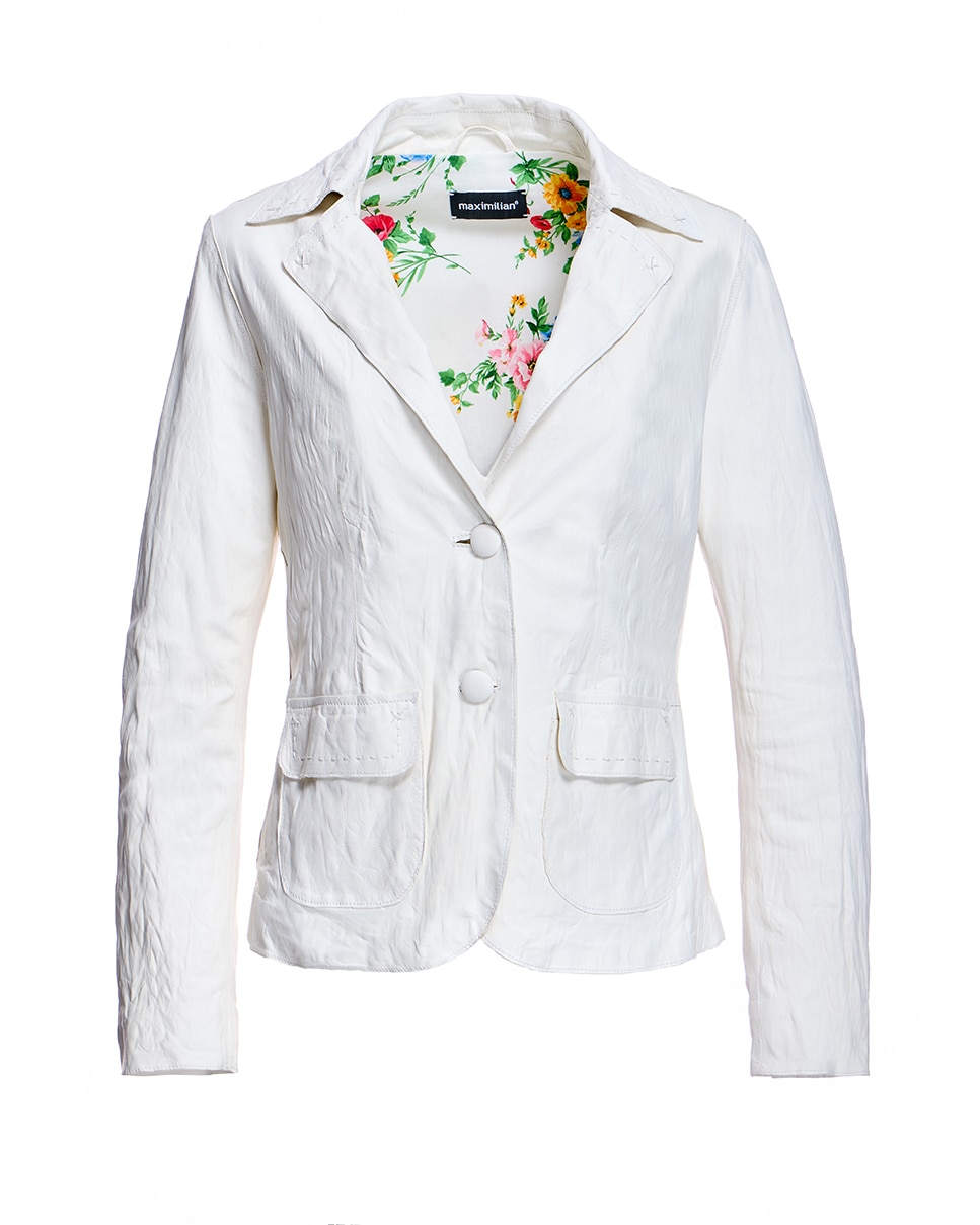 Blazer de Couro com Lapela e Botões Creme-5