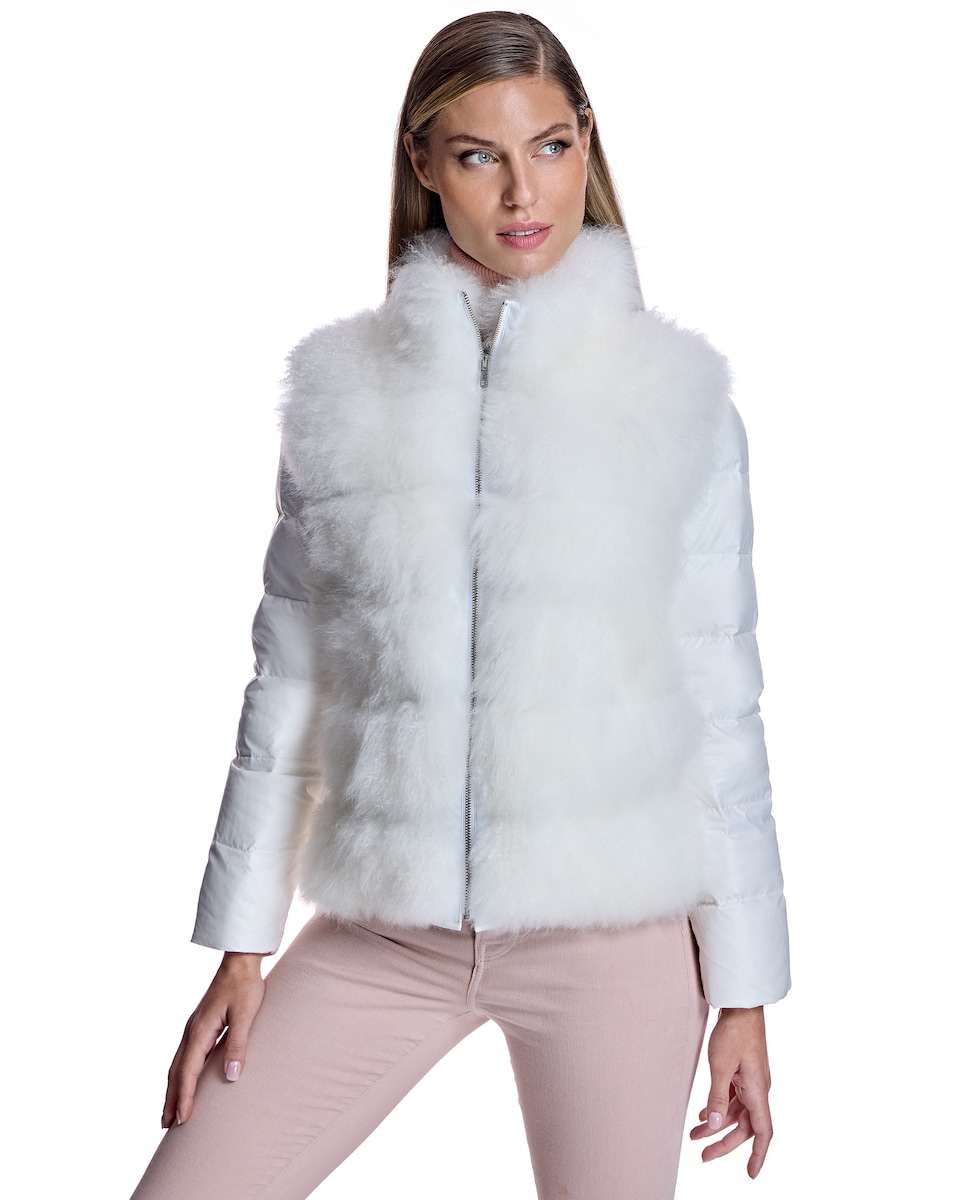 Sobretudo em Pelo de Cabra e Caxemira com Fecho Zip Branco-1
