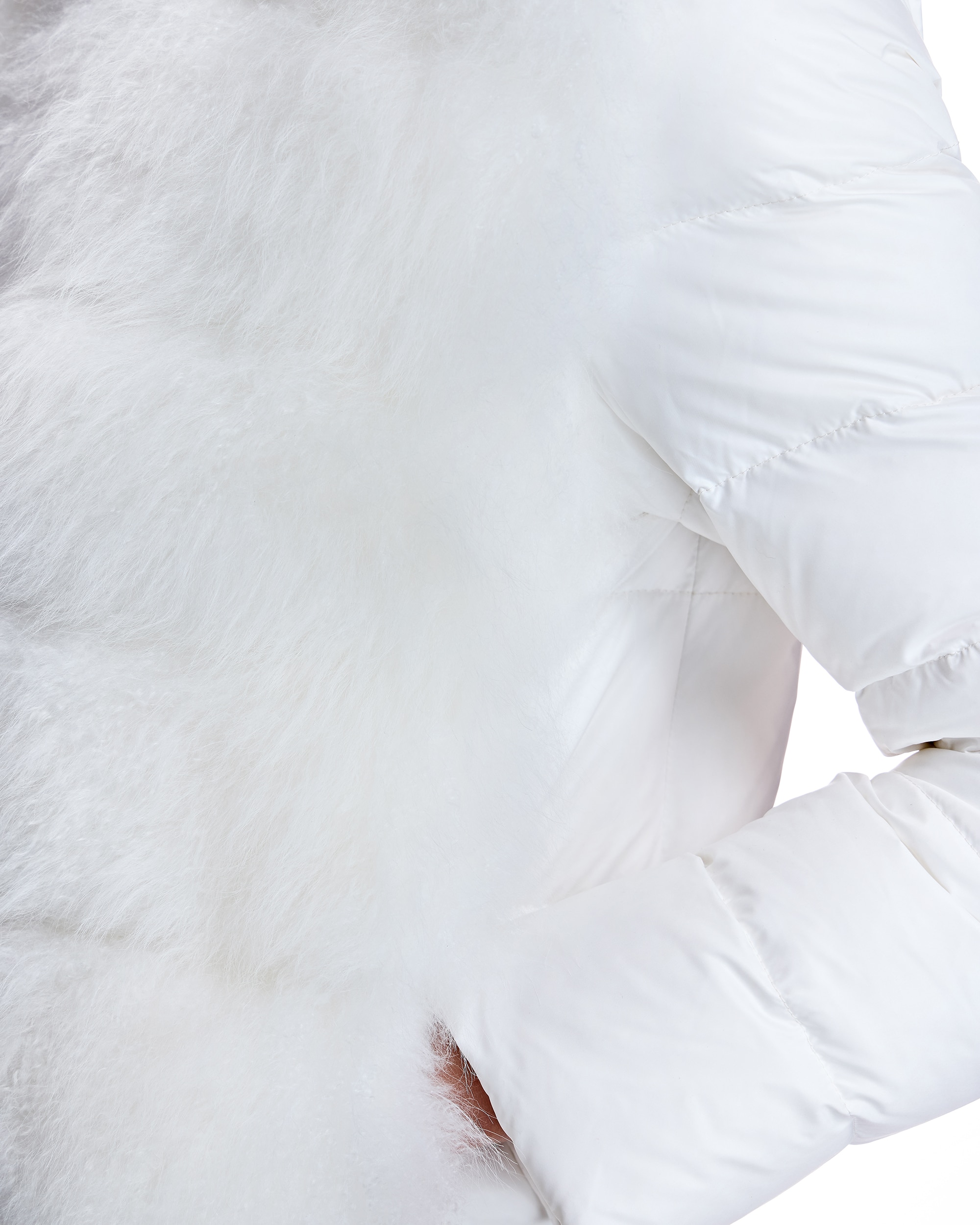 Blusão Acolchoado em Pelo de Cabra de Caxemira com Fecho Zip Branco-6