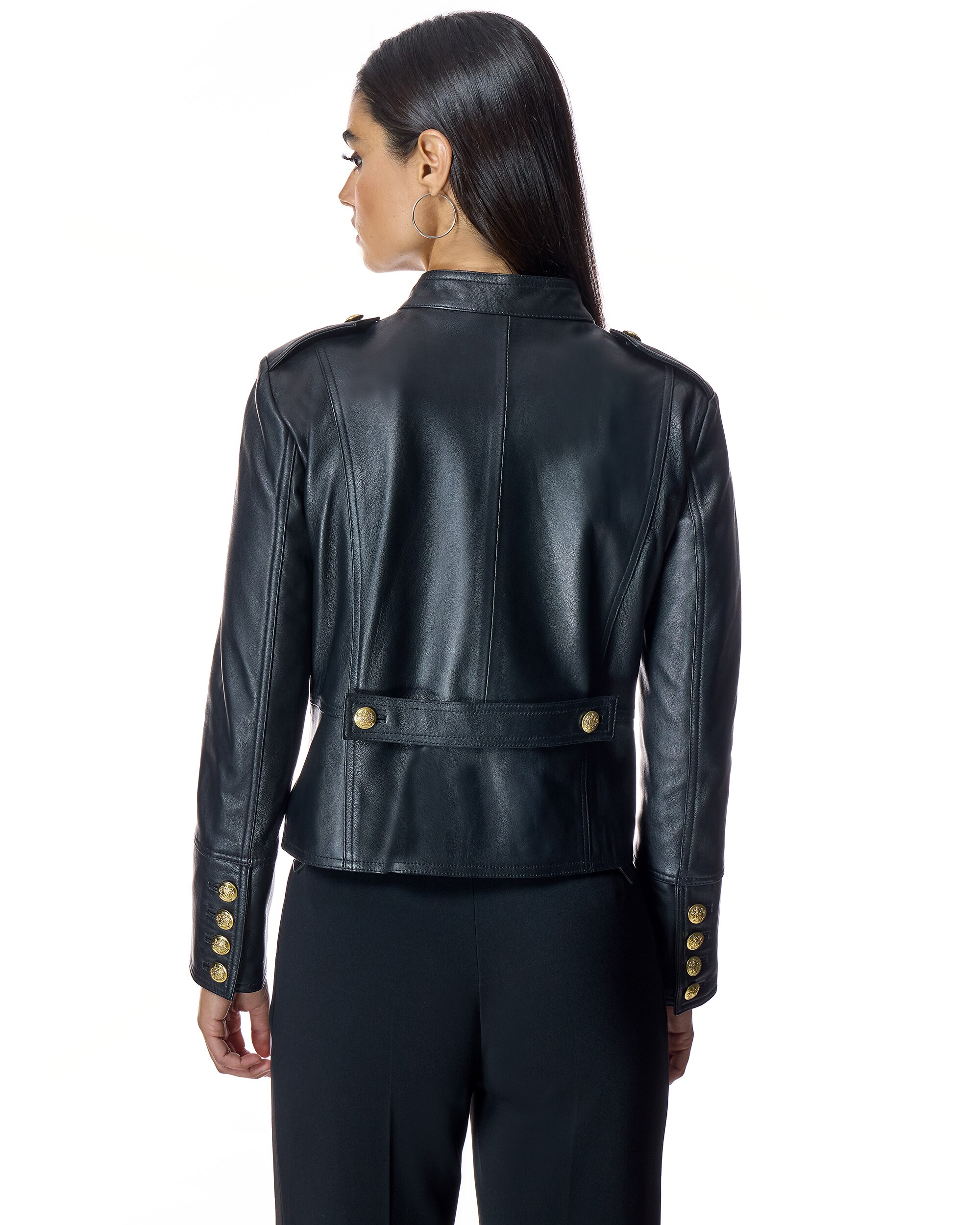 Casaco de Pele Estilo Militar com Fecho Zip Preto-3