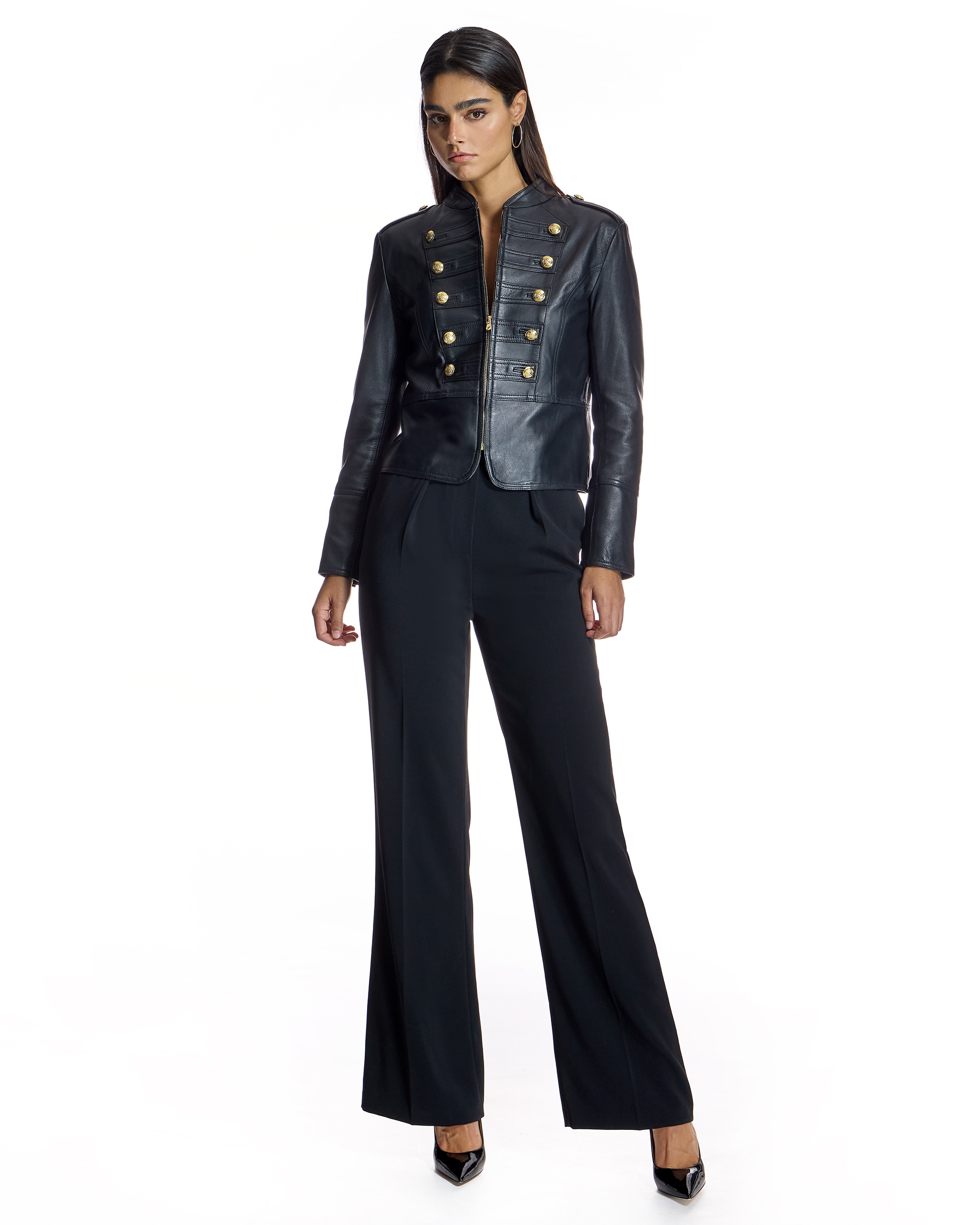 Casaco de Pele Estilo Militar com Fecho Zip Preto-4