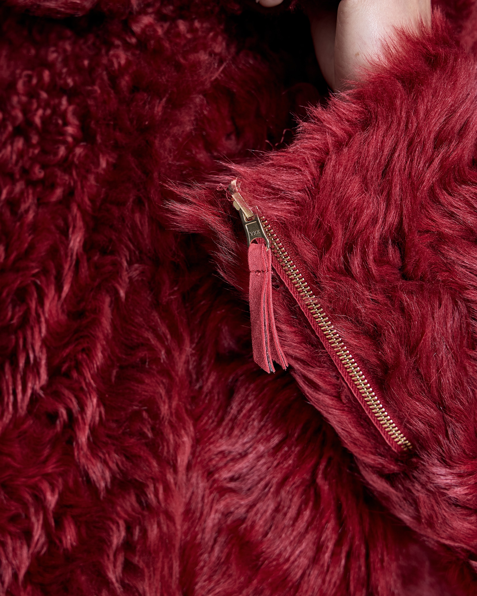 Casaco em Pelo de Cordeiro Reversível Vermelho-6