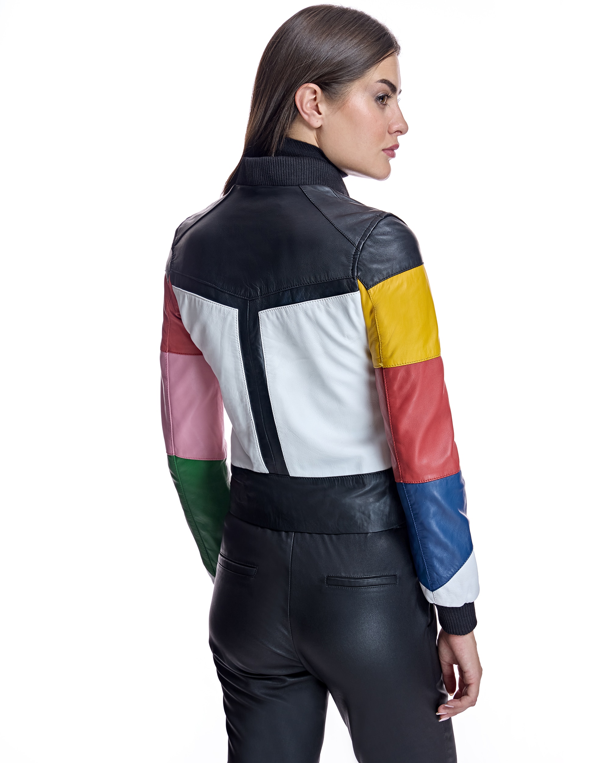 Casaco de Pele com Fecho Zip e Punhos Elásticos Multicolor-3
