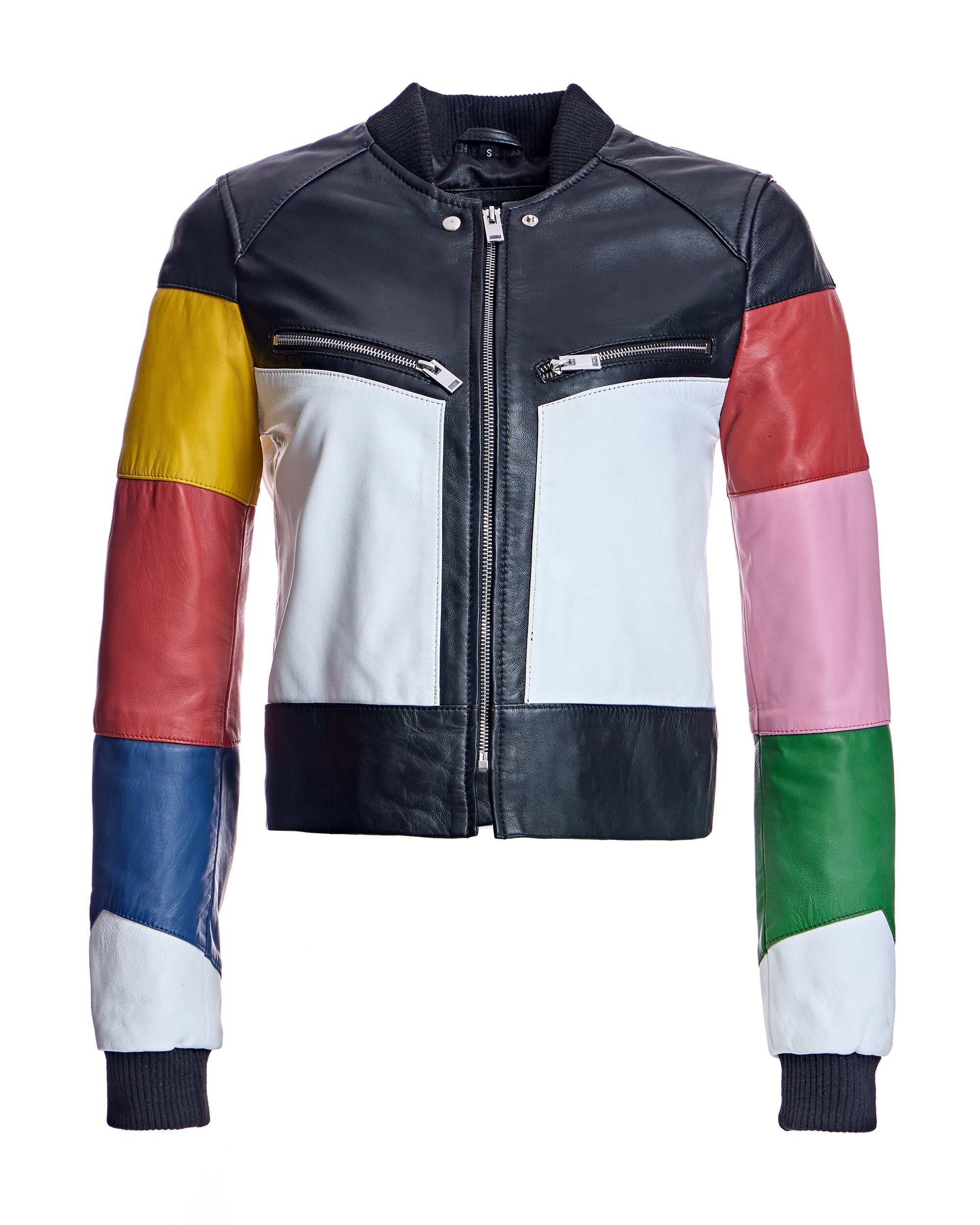 Casaco de Pele com Fecho Zip e Punhos Elásticos Multicolor-5